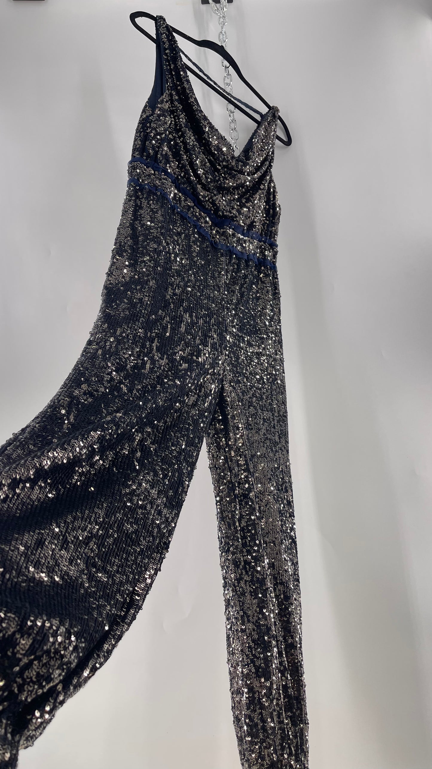Free People Navy Sequin Jumpsuit (S)