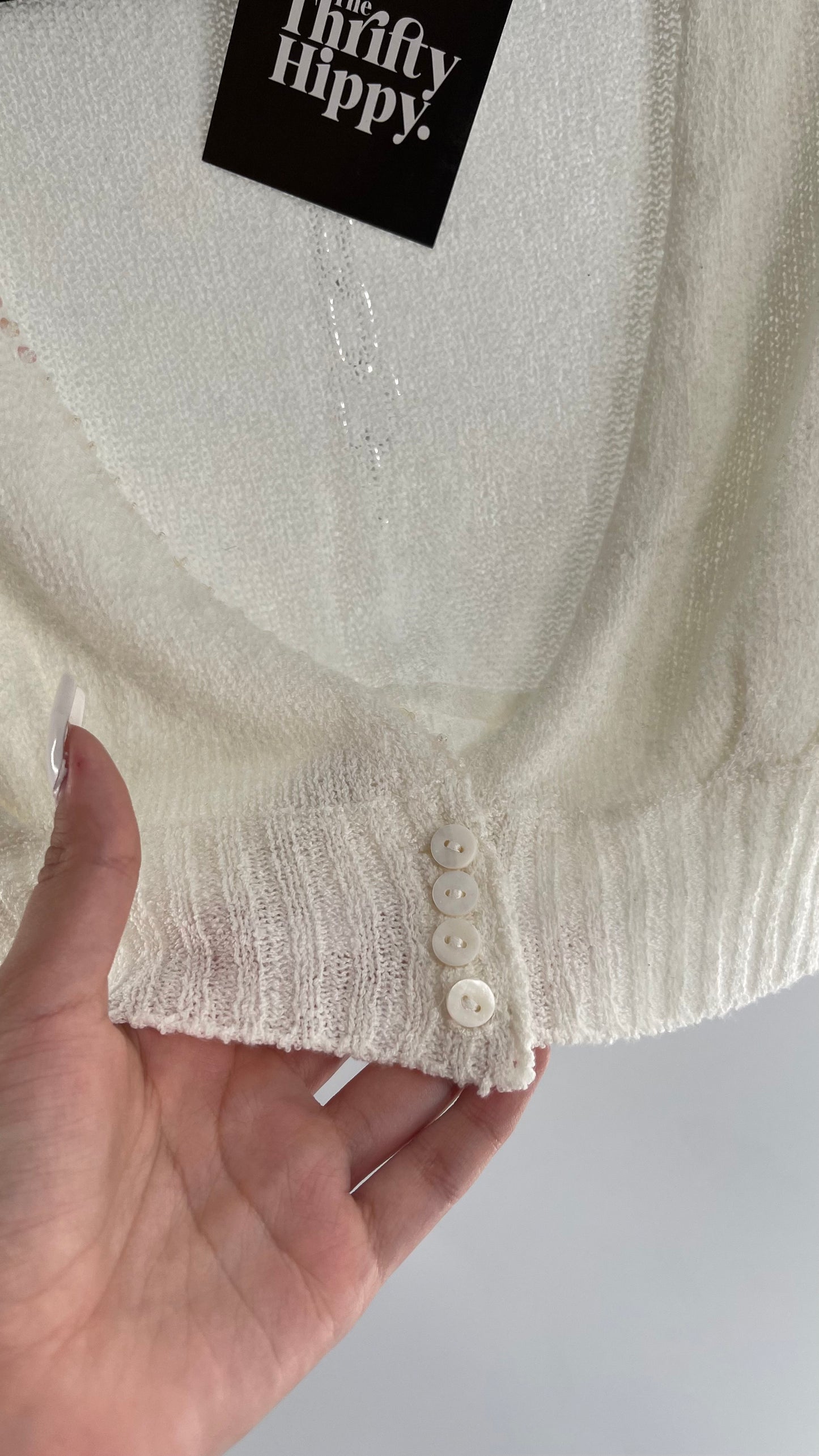MIXIT VINTAGE White 100% Acrylic Cropped Shrug with Sequin and Button Detailing (Medium)