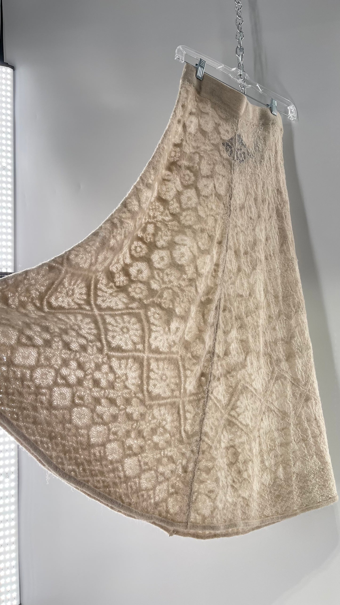 ZARA Open Knit Patterned Slightly Translucent Oatmeal Skirt (Small)