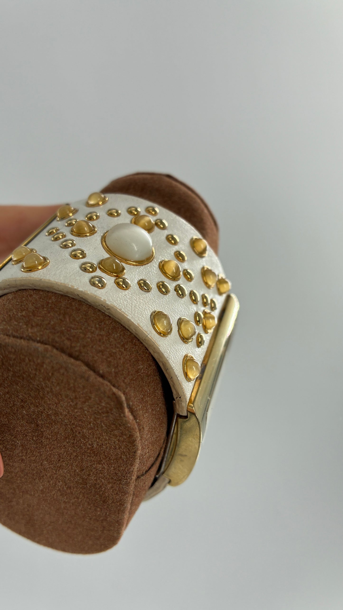 Deadstock Vintage Michael Kors White Leather Studded Cuff Watch