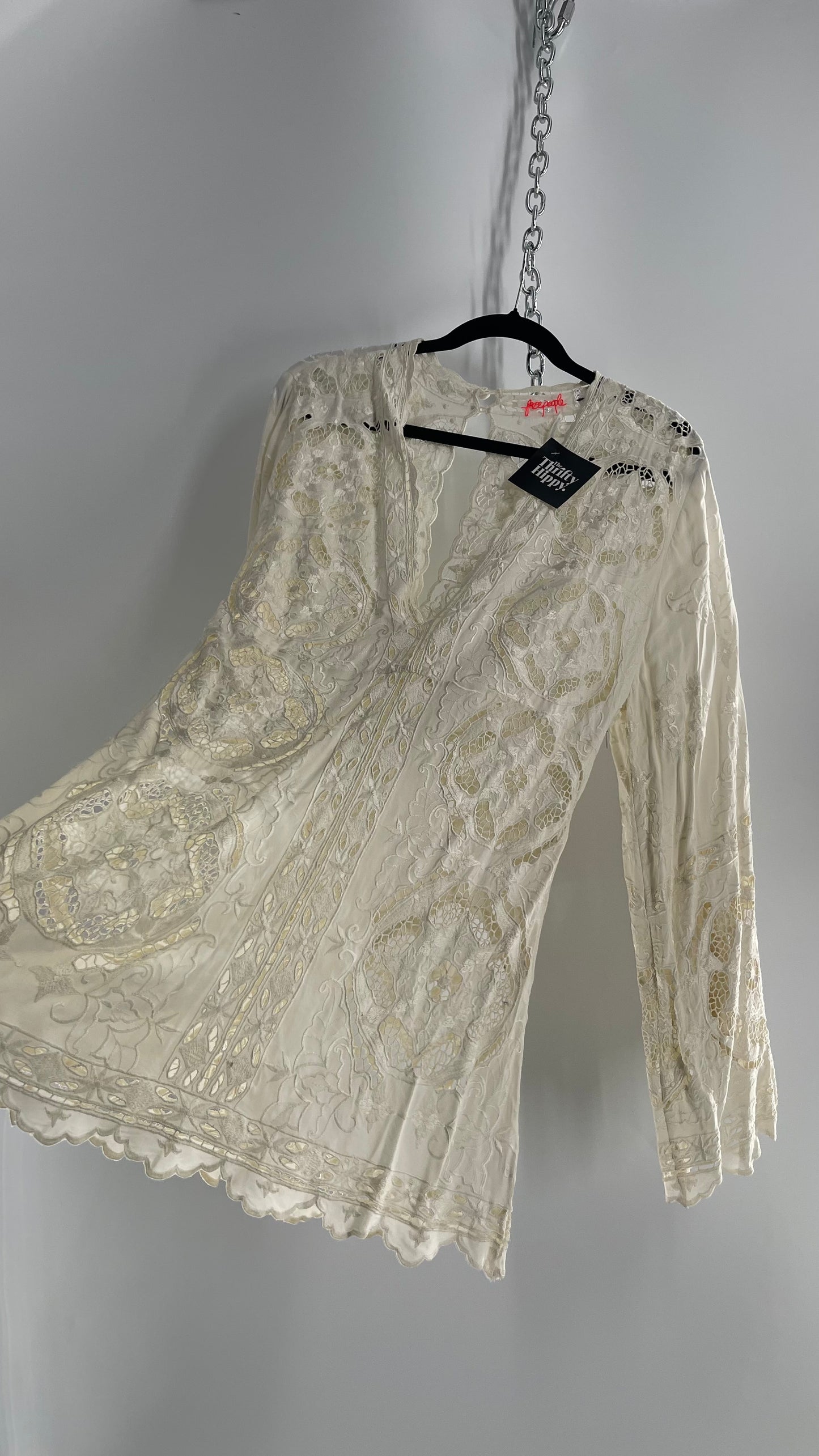 Free People Cream Lace Mini Dress (Small)
