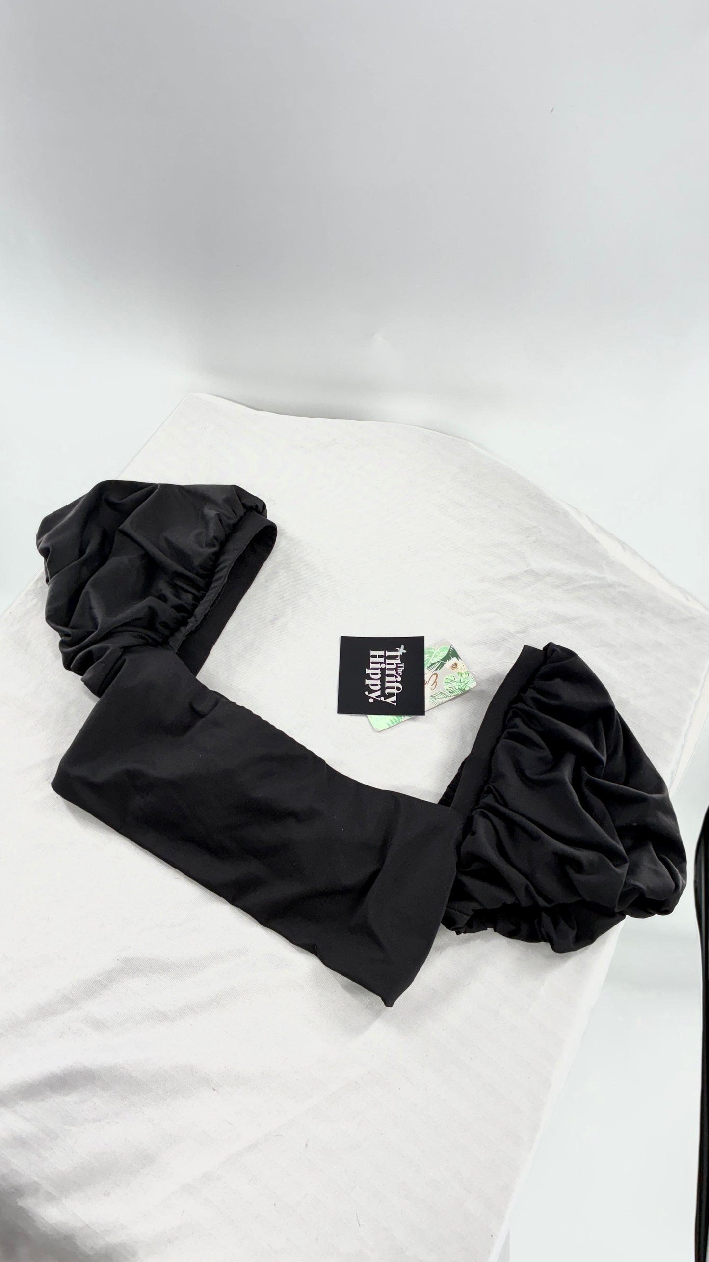 ENVYA Puff Sleeve Cropped Swim Top with Tie Back Detail