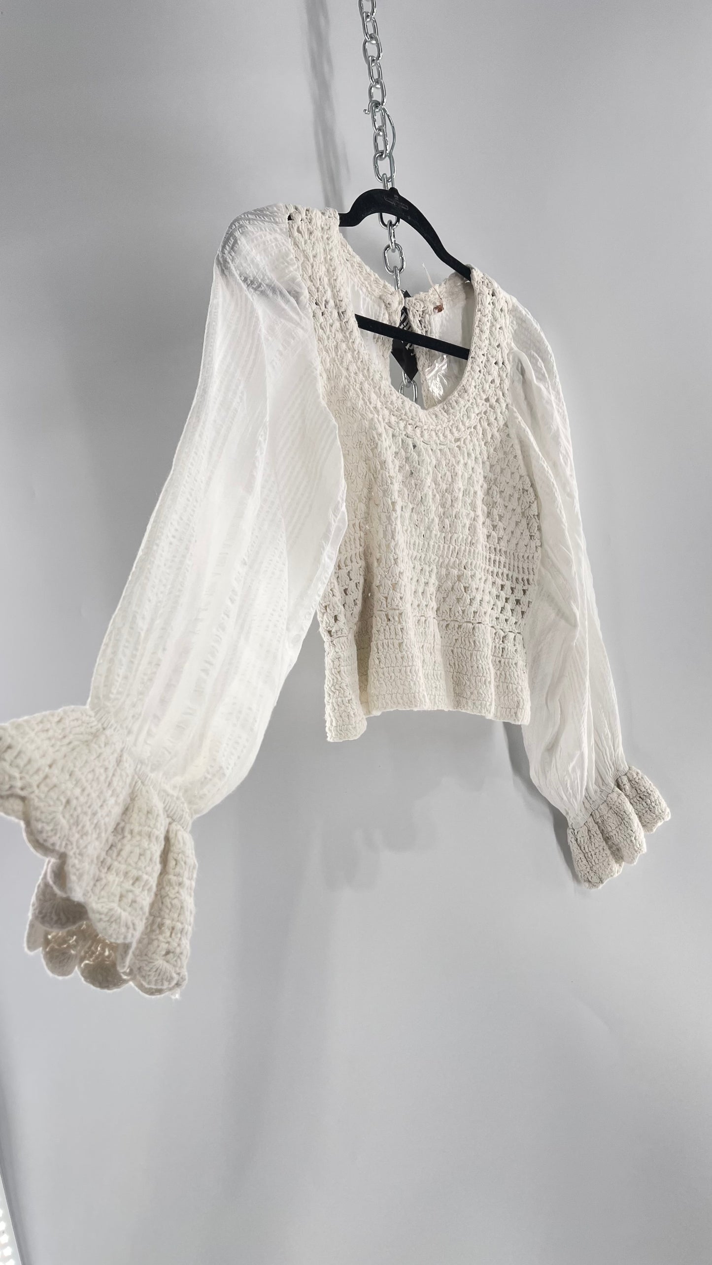 Free People White Crochet “Megan” Top (Large)