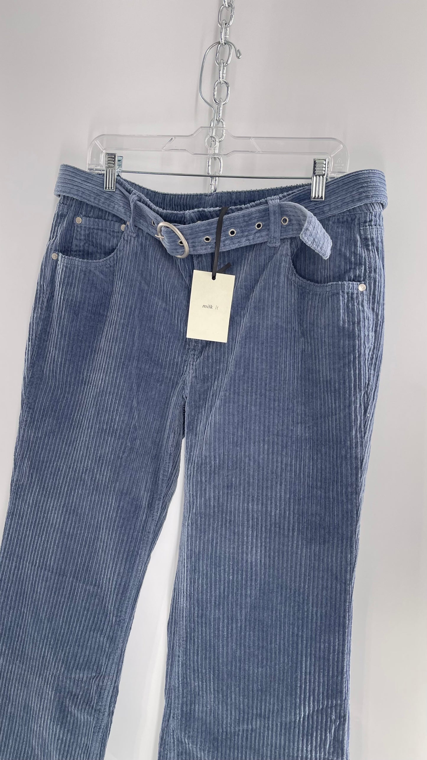 MILK IT Recycled Powder Blue Corduroy Low Waist Grommet Buckle Folk Jean with Tags Attached (16)