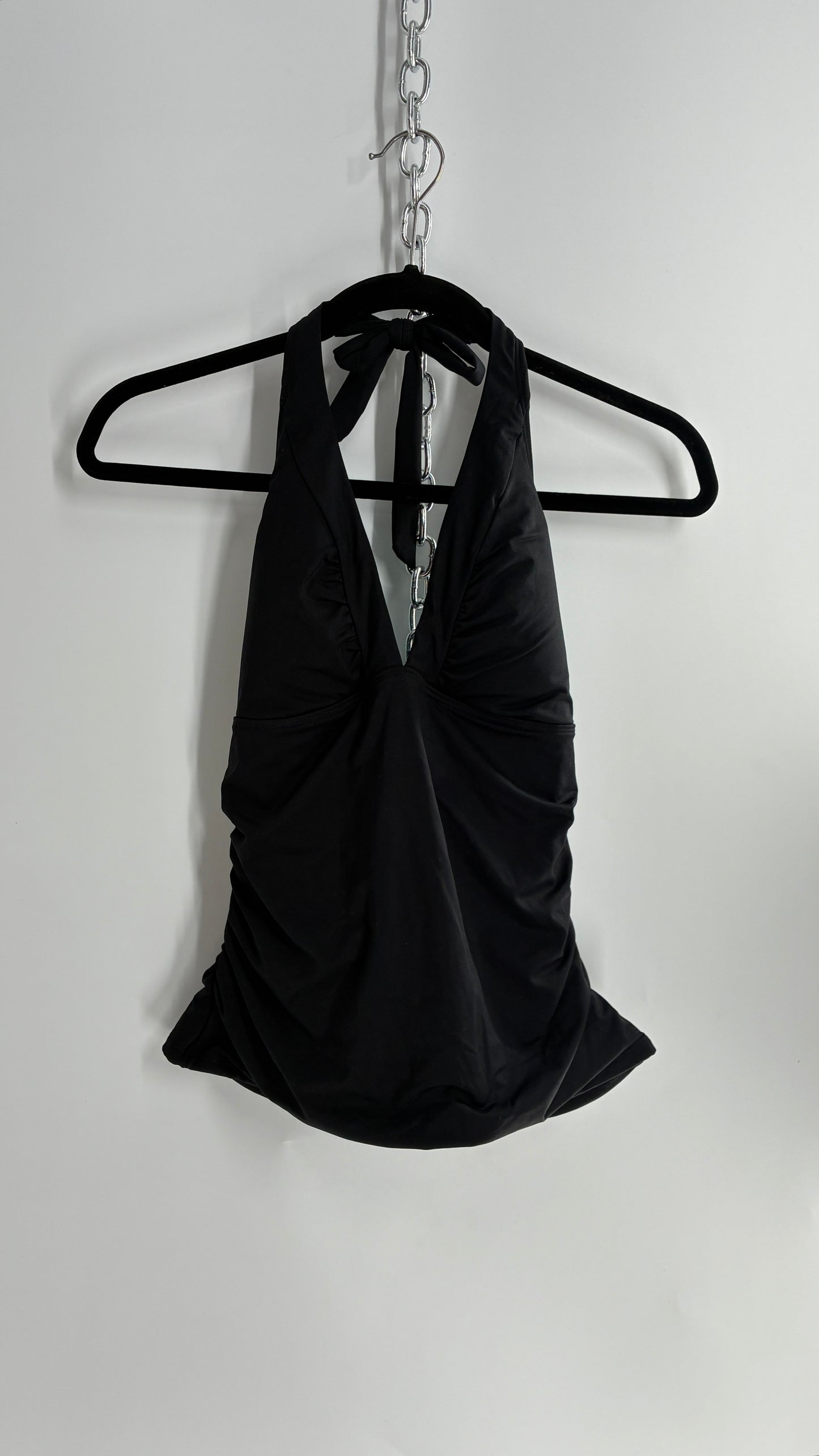 ATHLETA Black Ruched Halter Tank with Built in Lined Bra and Tags Attached (Small)