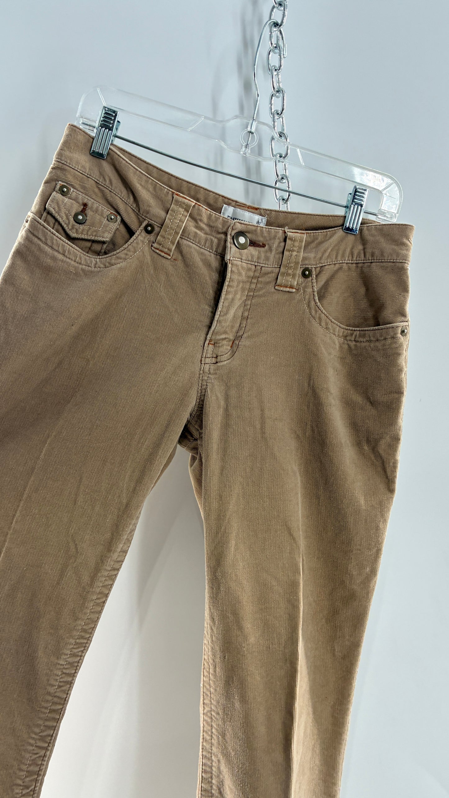 Vintage Fashion Bug Tan Corduroy Kick Flare Pants with Embroidered Bum Pockets (6)