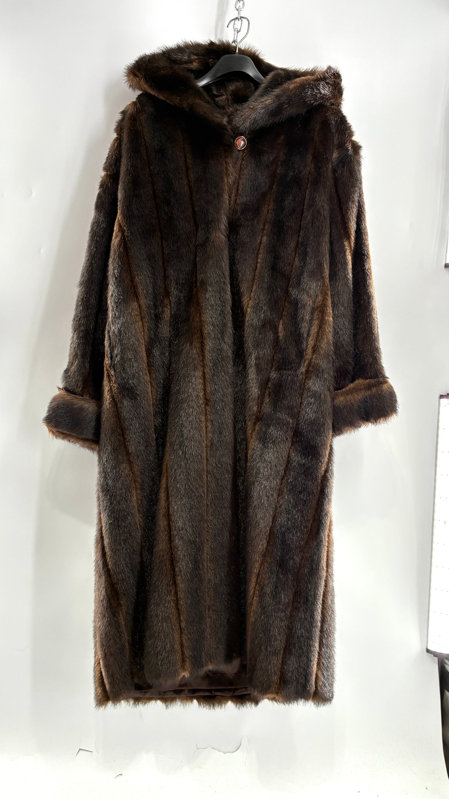 Vintage TALLY HO Hooded and Paneled, Vegan Fur Full Length Coat (Medium)