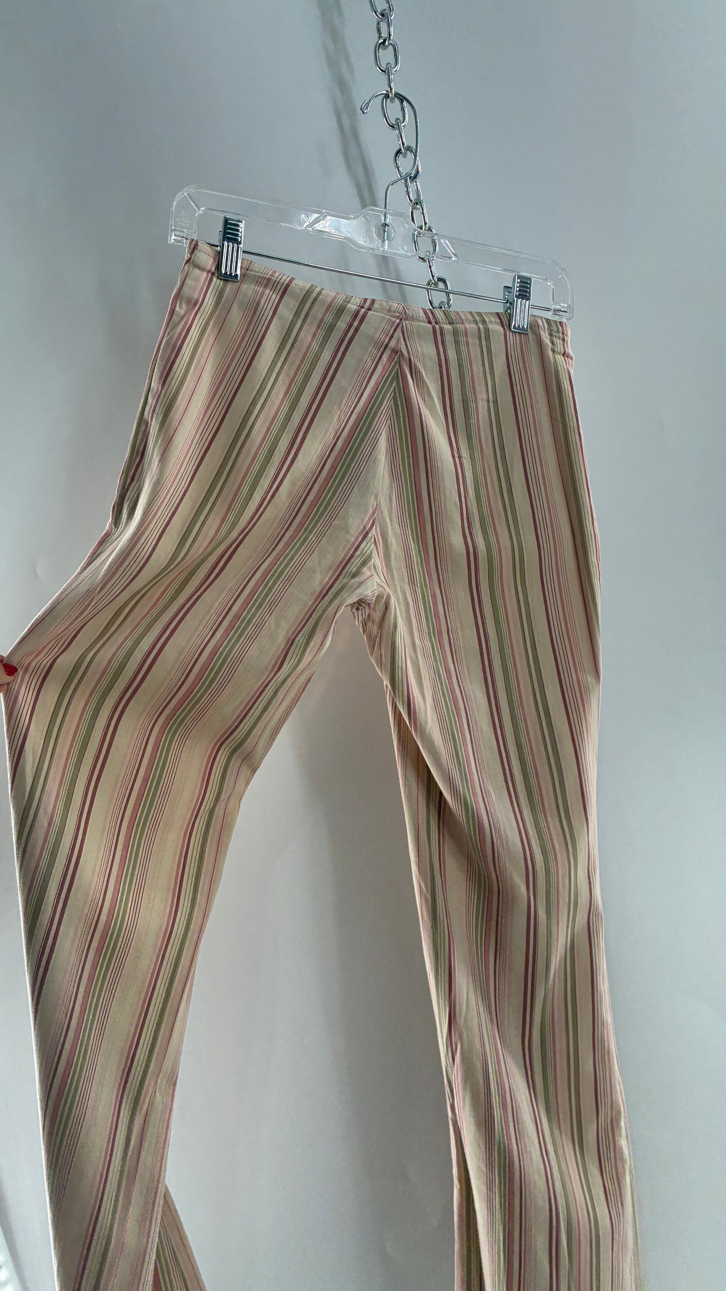 Rare Vintage TARK ‘1 Ultra Low Rise Pink and Green Striped Kick Flares
