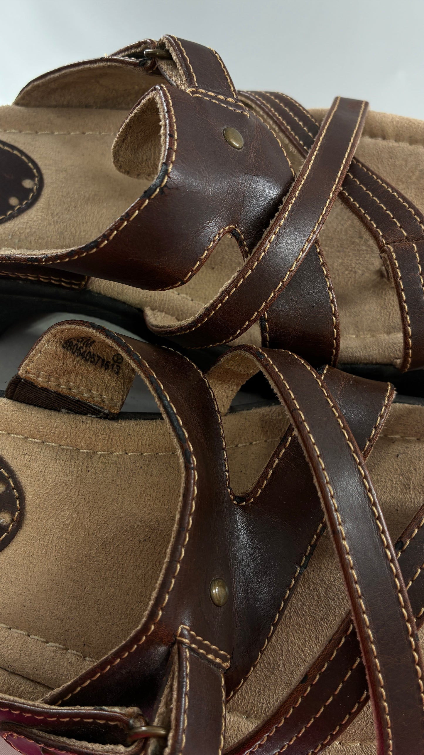 Vintage MUDD Block Heel Brown Leather Strappy Sandals (6.5)