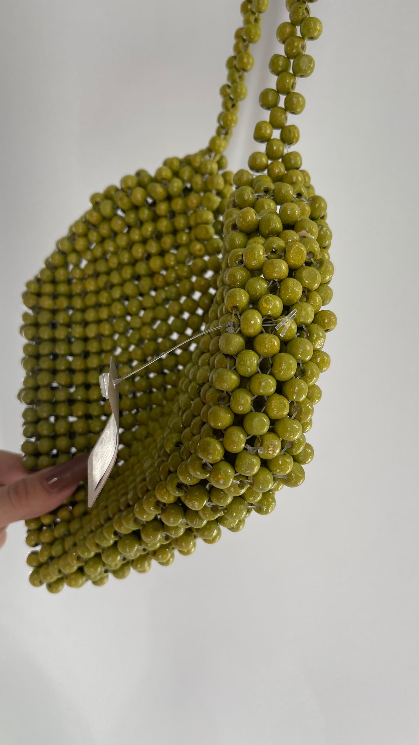 Green Wooden Beaded Heart Shaped Purse