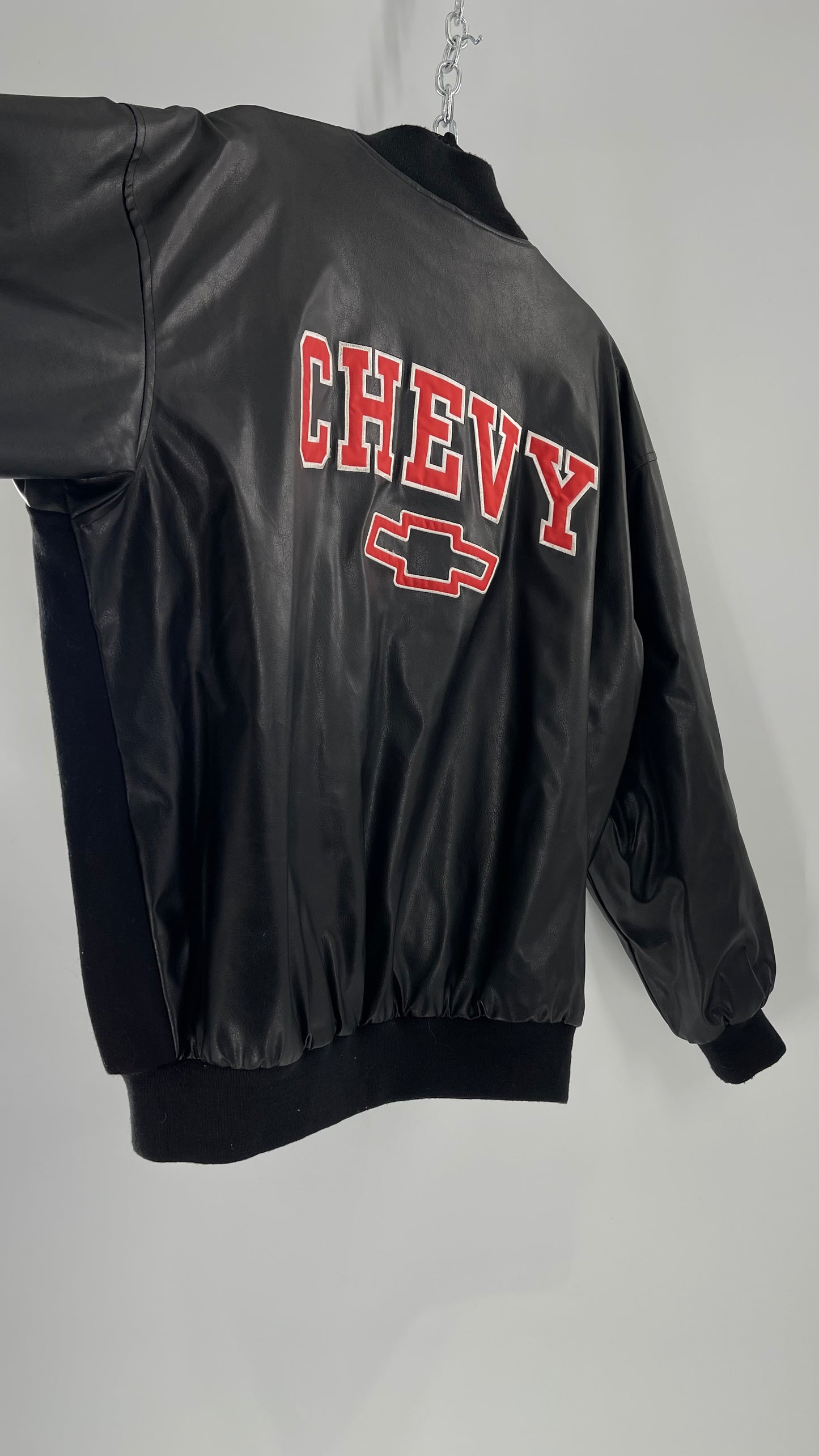 Vintage Chevy Racing Varsity Bomber Jacket with Red Logo Embroidery (Large)