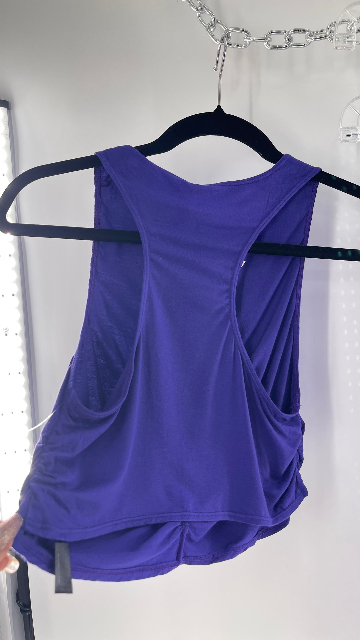 Free People 2 Piece Cobalt Purple Ruched Tank+ Cut Out Hip Strap Detail Flared Bottoms Set (Small)
