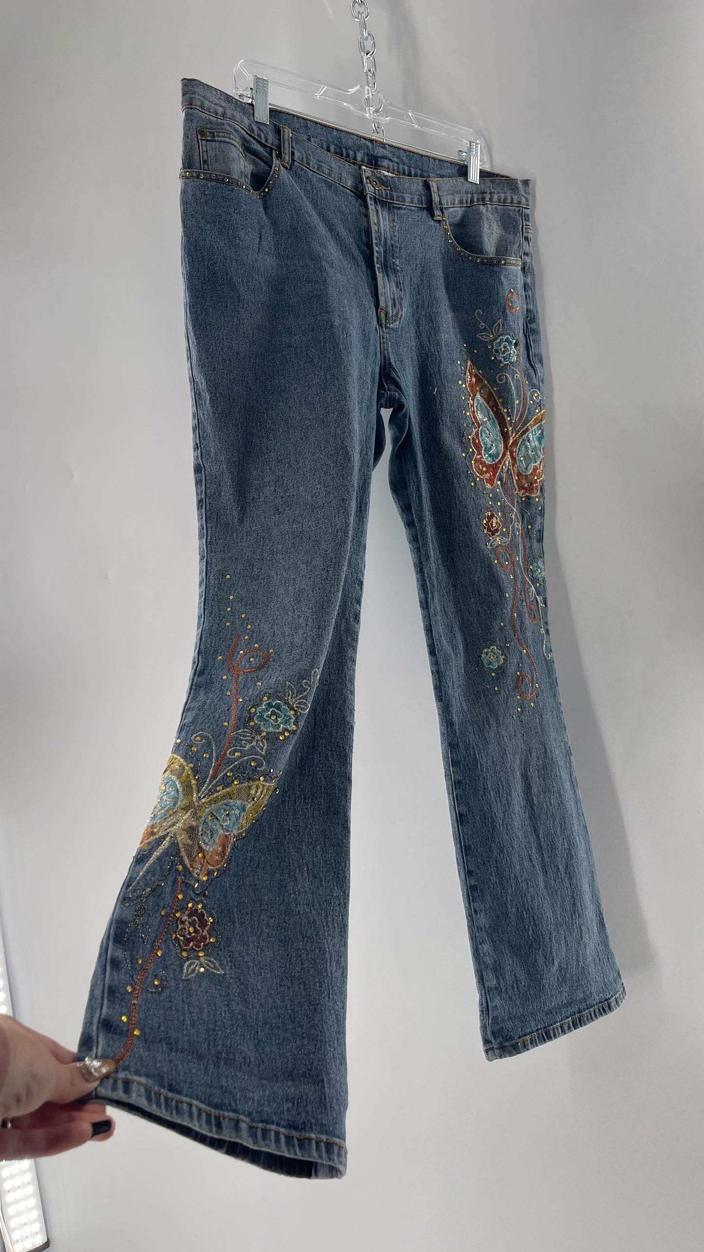Vintage Diane Gilman Kickflare Denim with Embroidered Butterfly Motifs (14)