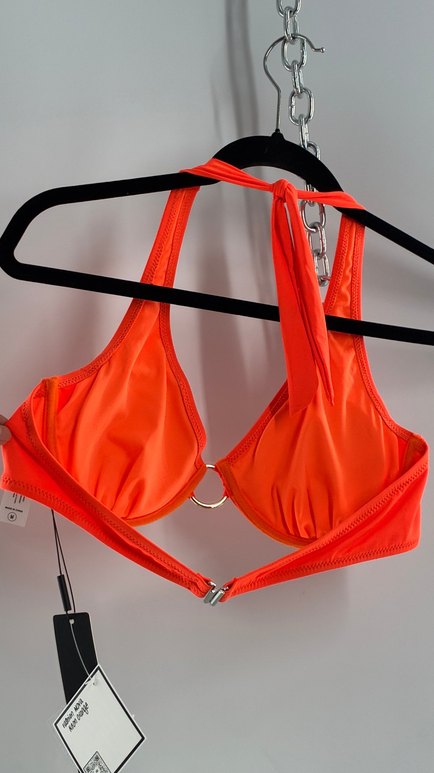 FASHION NOVA Neon Orange Underwire Swim Halter with Tags Attached (Medium)