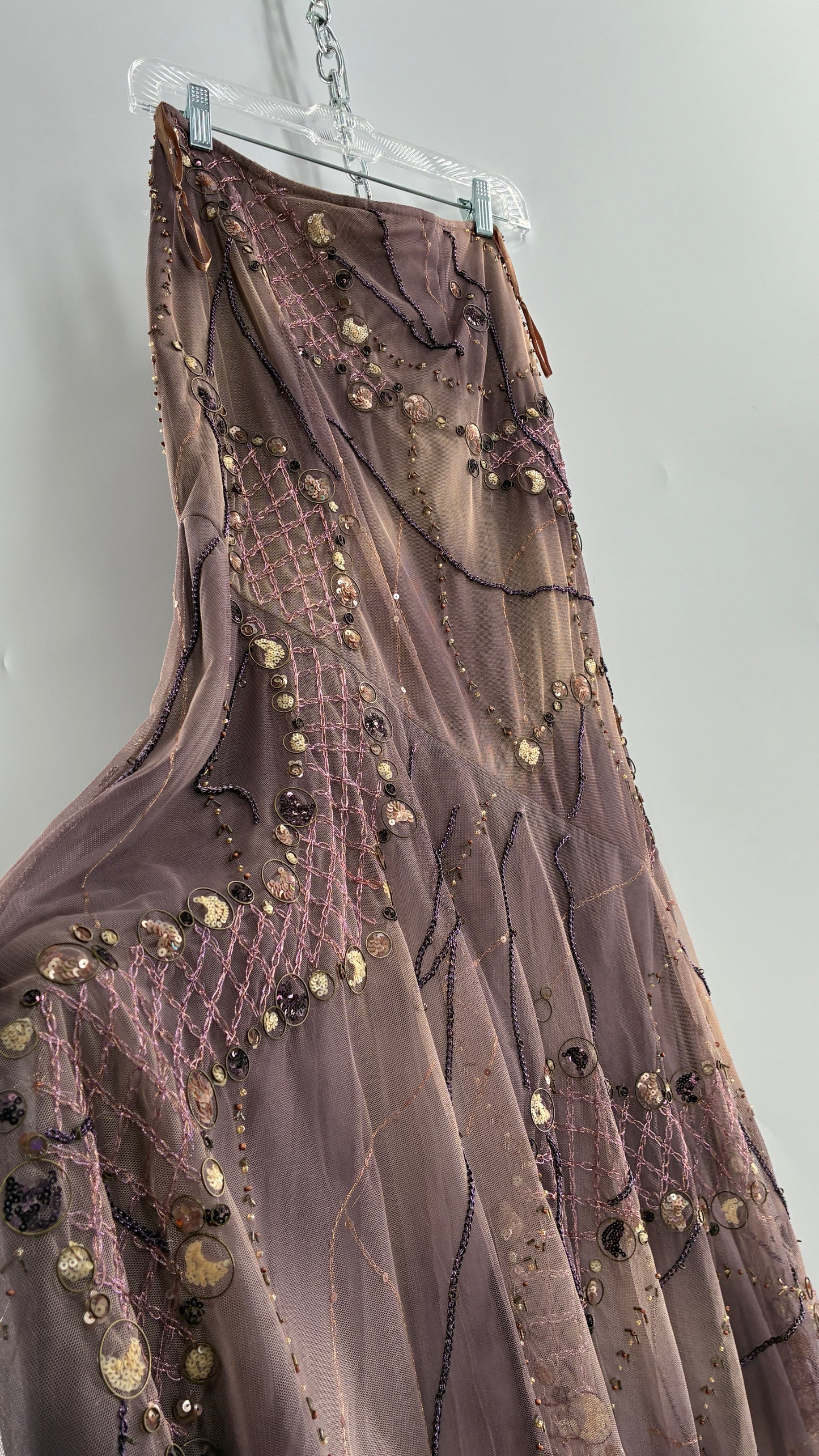 Vintage ALBERTO MAKALI Completely Embroidered and Beaded Maxi Asymmetric Dusty Purple Skirt (4)