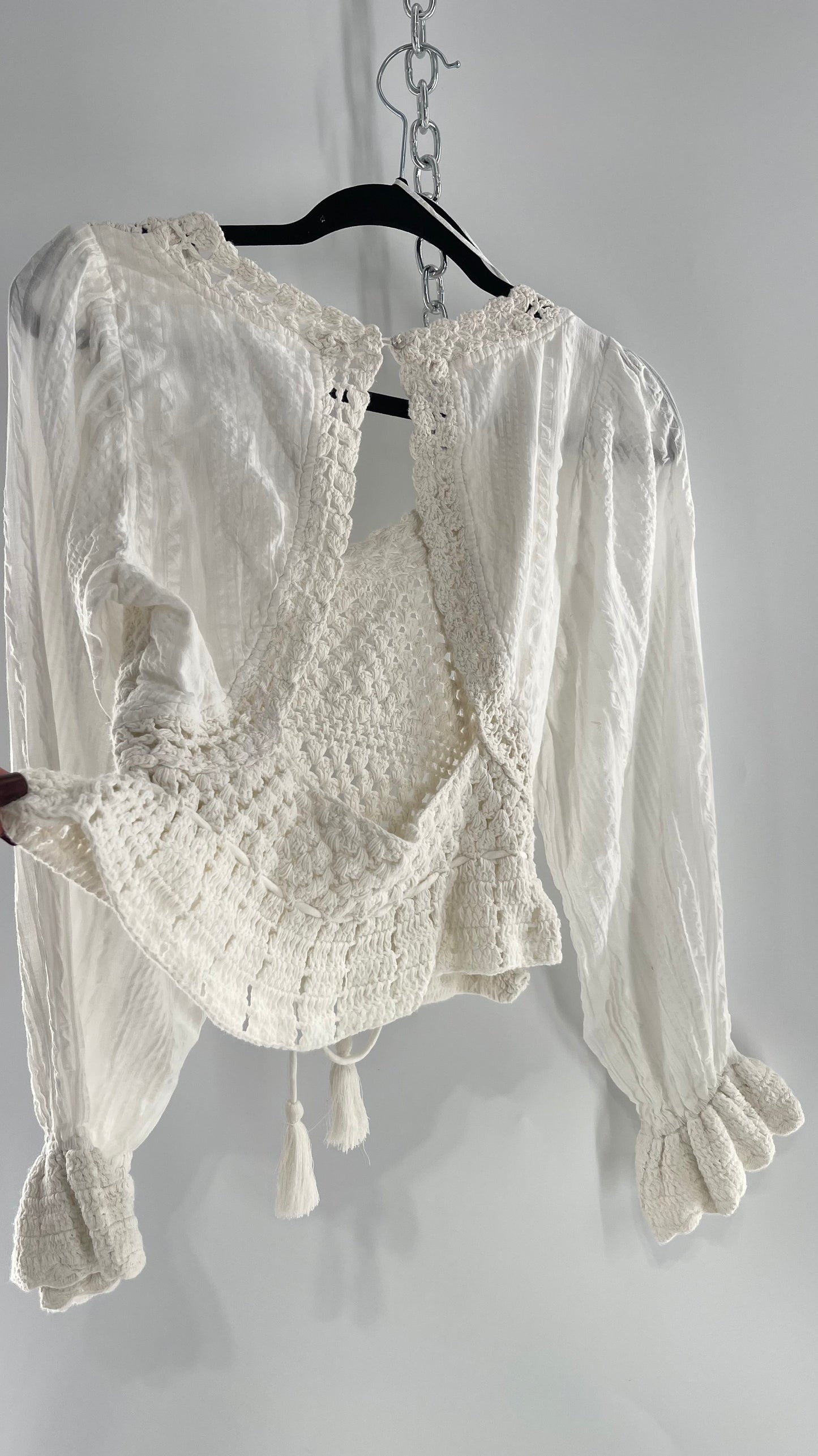 Free People White Crochet “Megan” Top (Small)