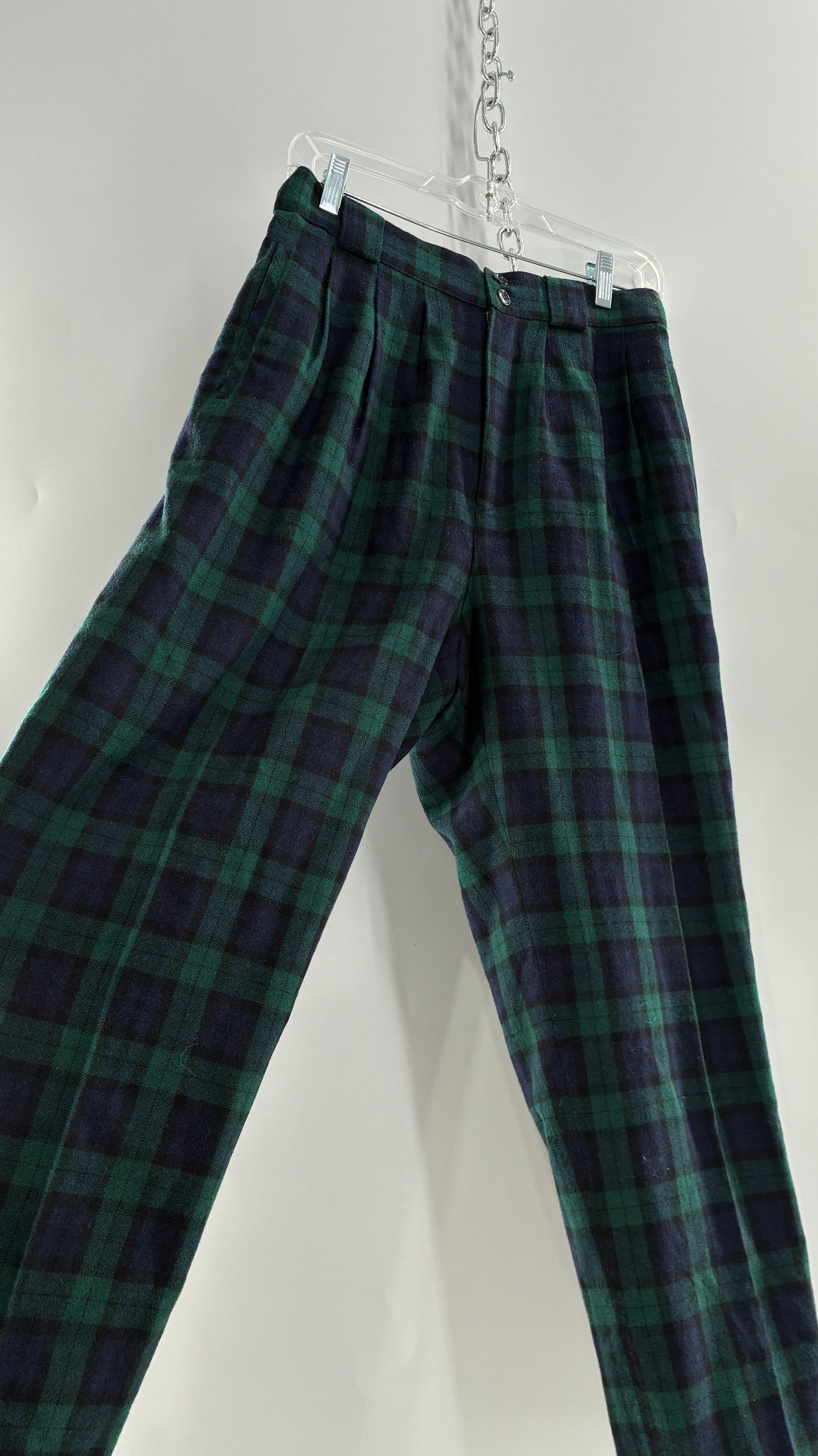 Vintage Collectible Gold by GIORGIO SANT’ANGELO 100% Wool Plaid Navy and Green Trouser (10)