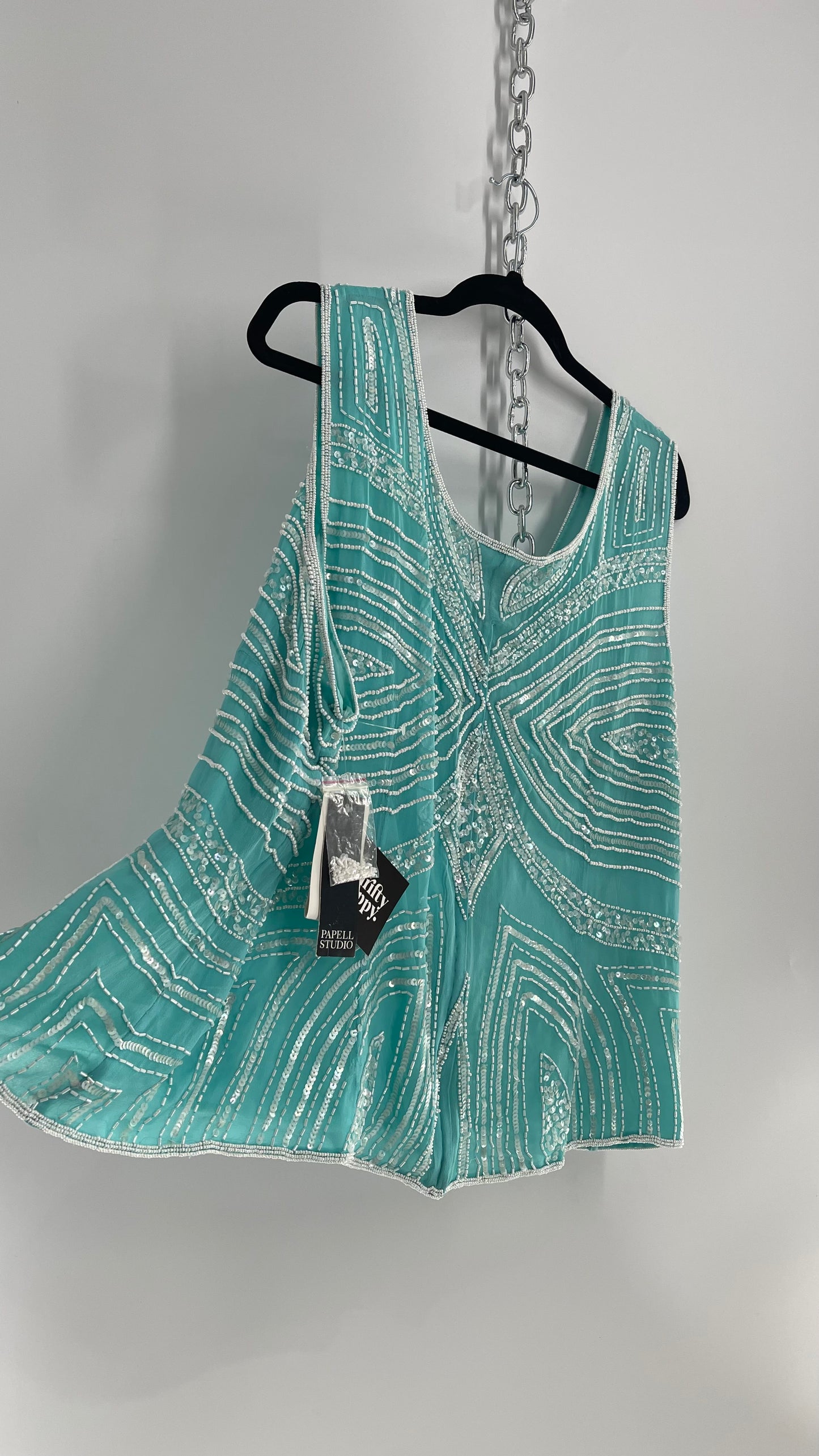 Vintage 1990s Adrianna Papel Blue Beaded Tank with Tags Attached (XXXL)