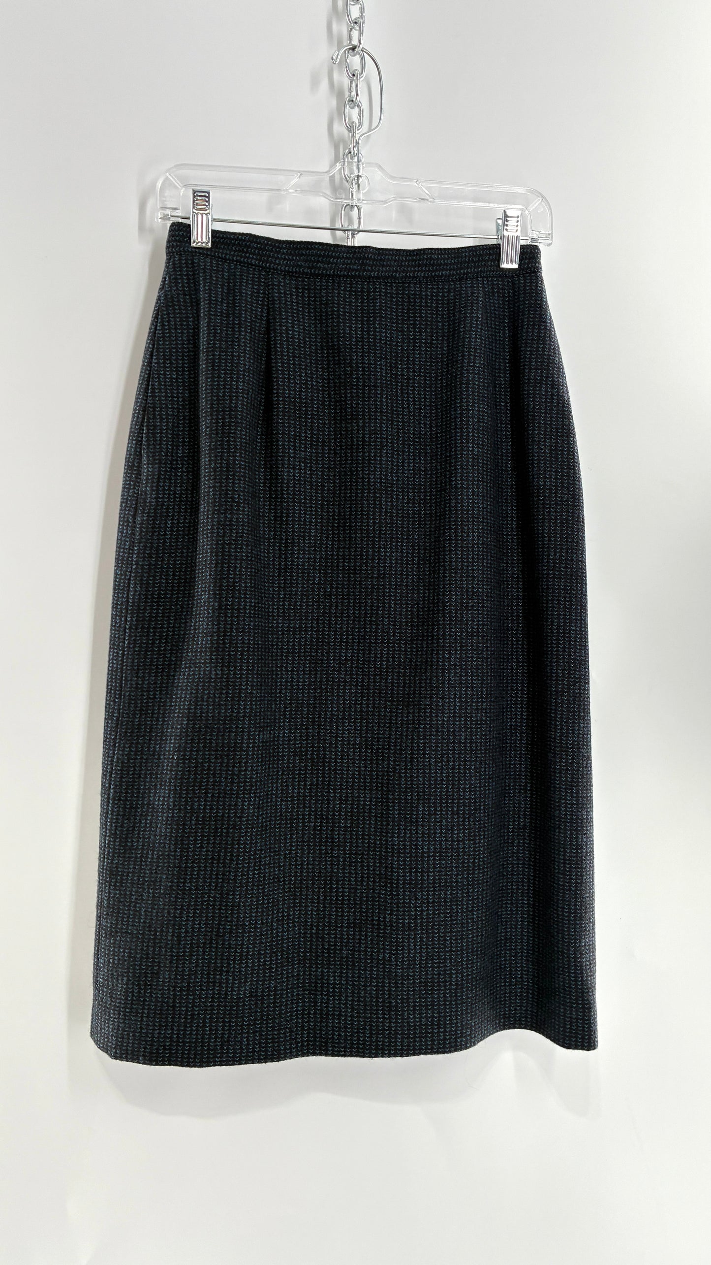 Vintage CHRISTIAN DIOR Navy Woven Maxi Skirt and Oversized Lapel Style Blazer with Padded Shoulders (8)