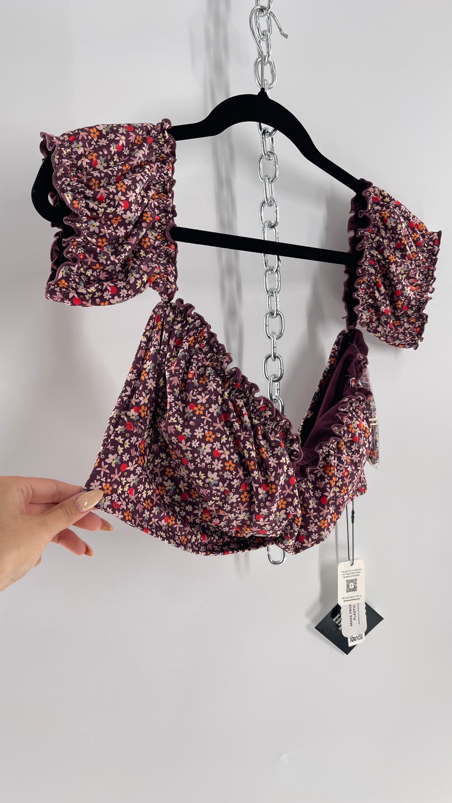 Free People Sanctuary Swim Purple Floral Milkmaid Bust Crop (XL)