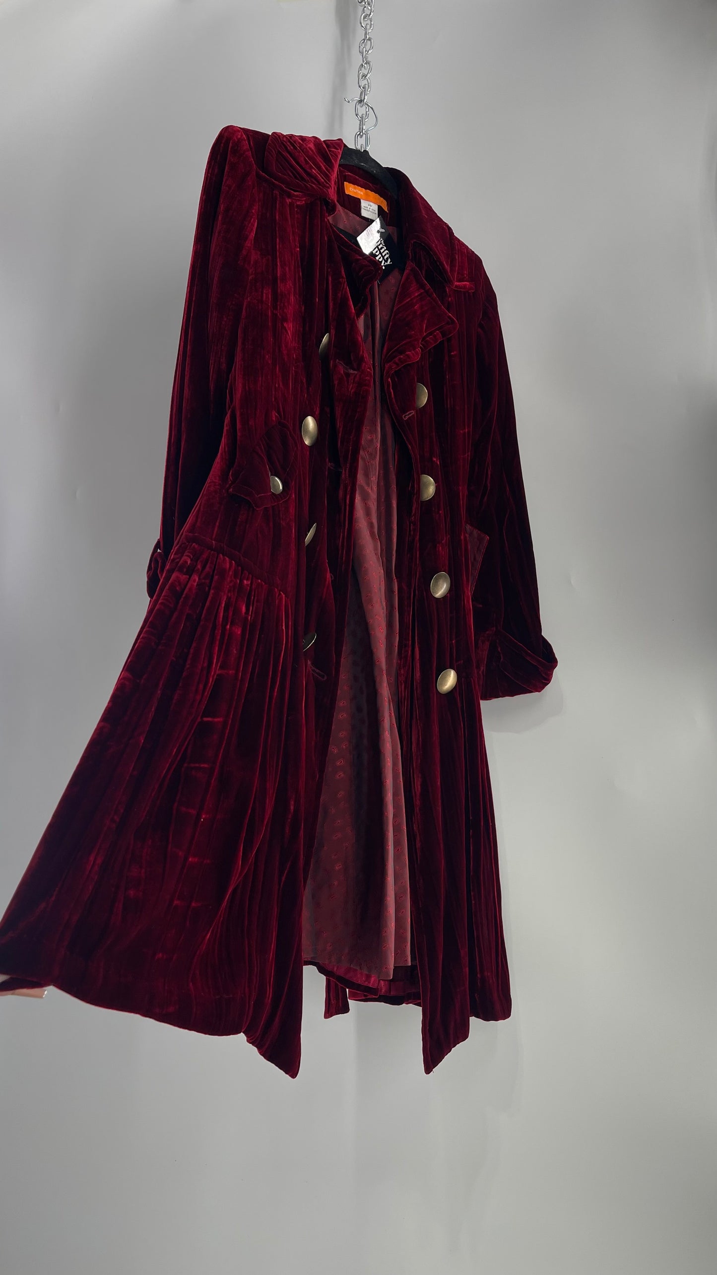 Cynthia Steffe Oxblood Red Velvet Double Breasted Gold Button Coat (XS)