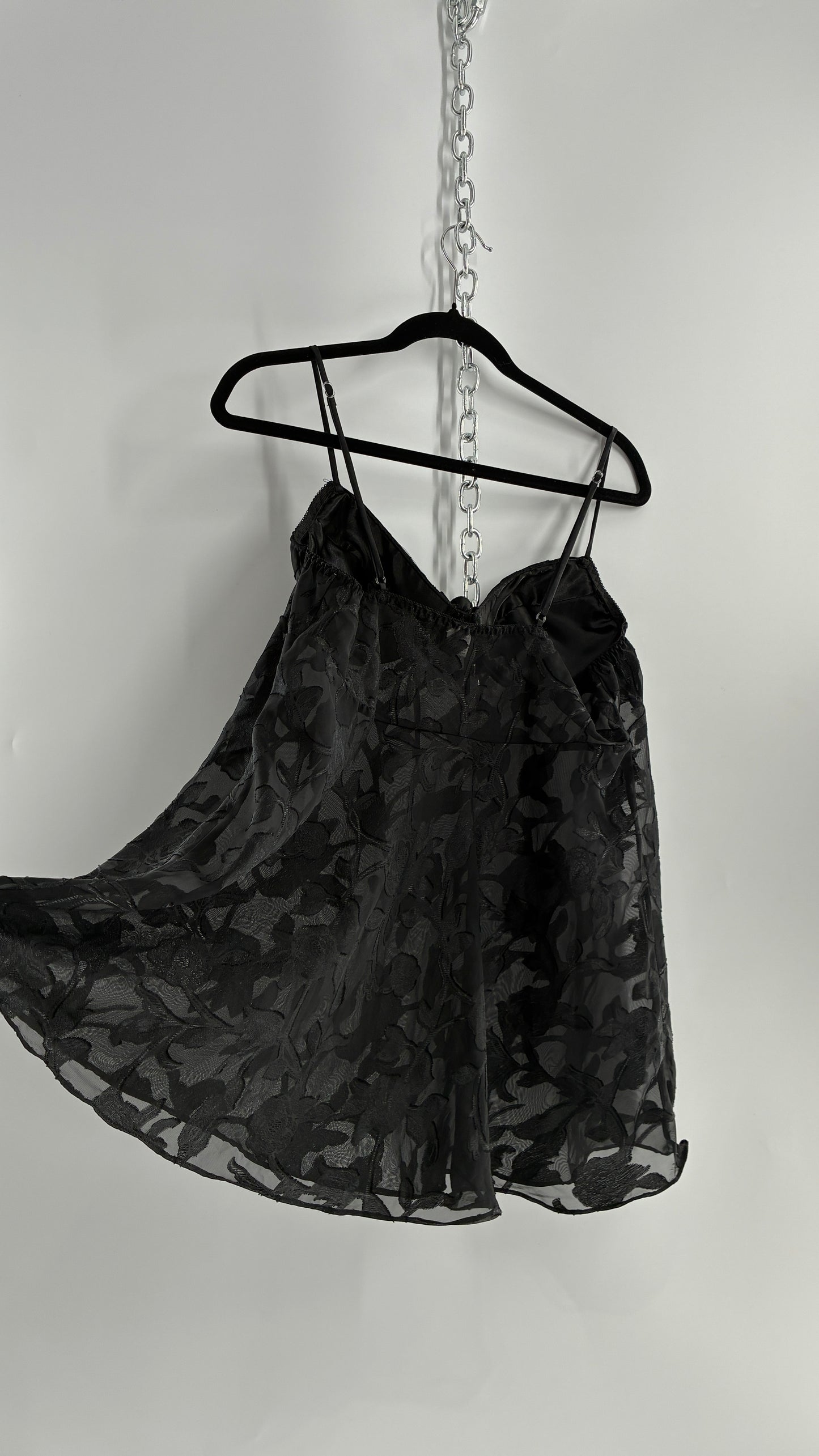 Vintage Black Floral Babydoll Camisole with Rosette Bust