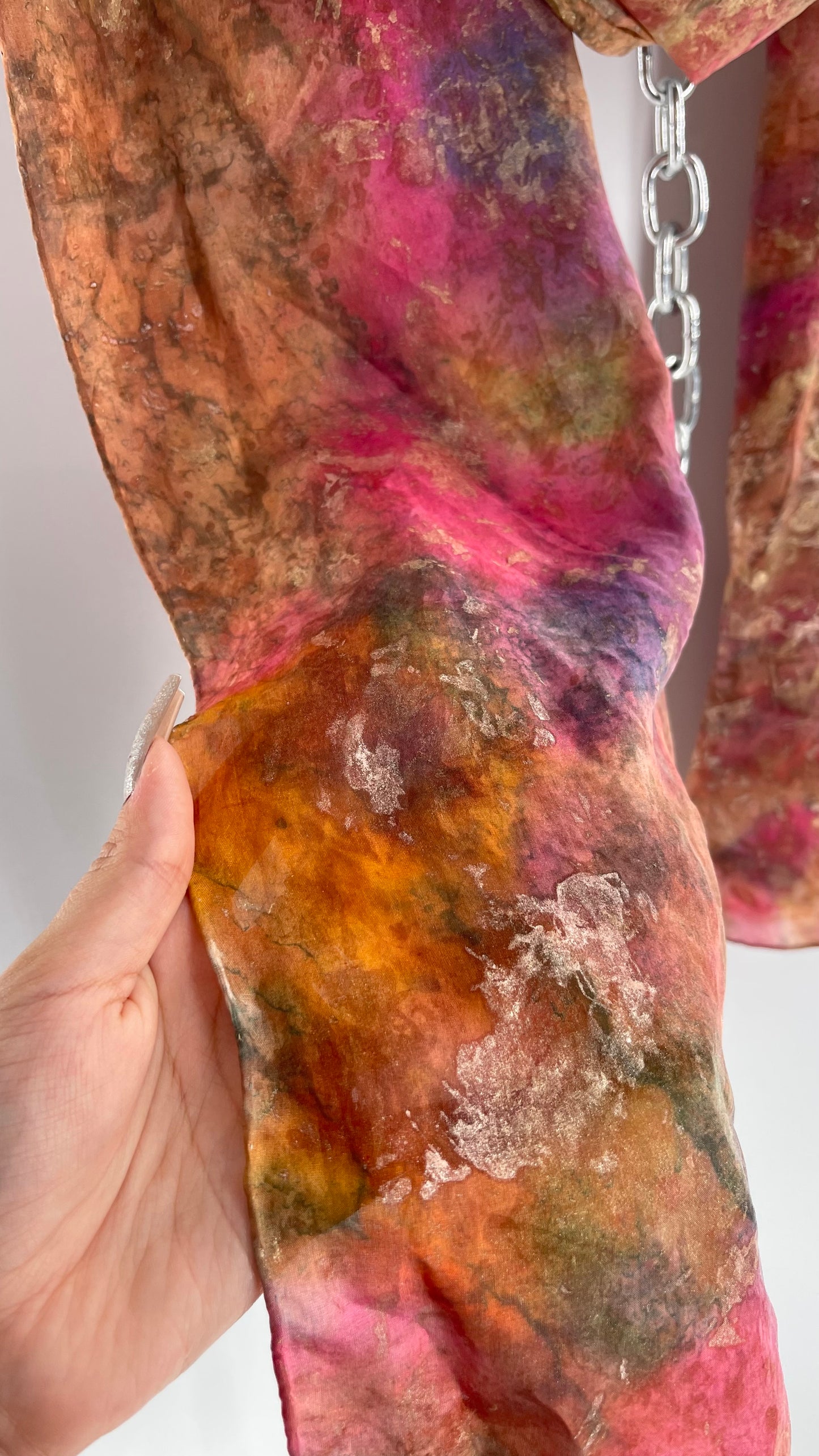 Vintage 100% Silk Damask Watercolor Gold Shimmer Scarf