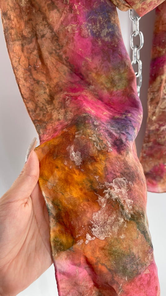 Vintage 100% Silk Damask Watercolor Gold Shimmer Scarf