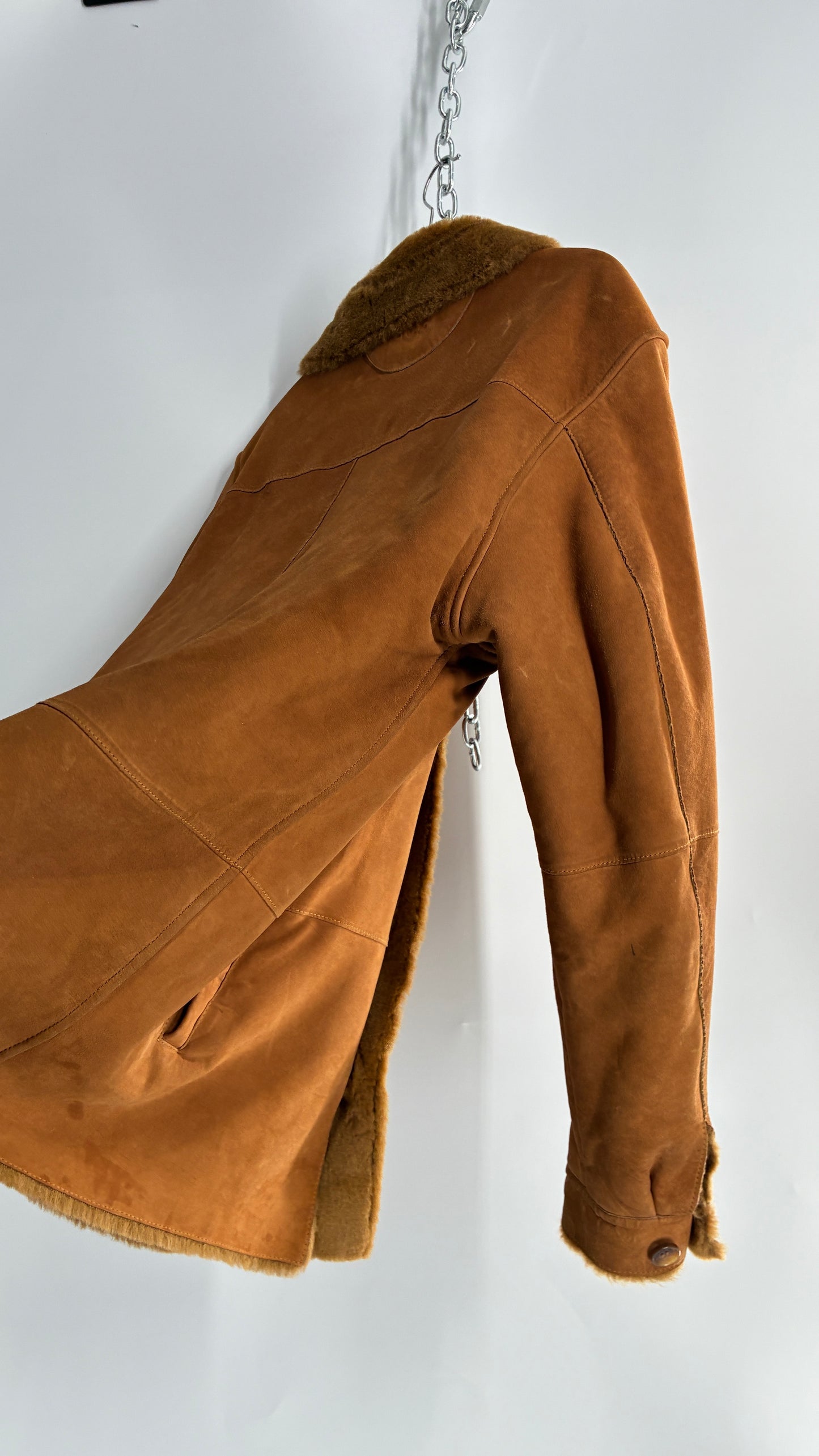 Vintage UGG Genuine Leather Button Front Fur Lined Jacket (Large)