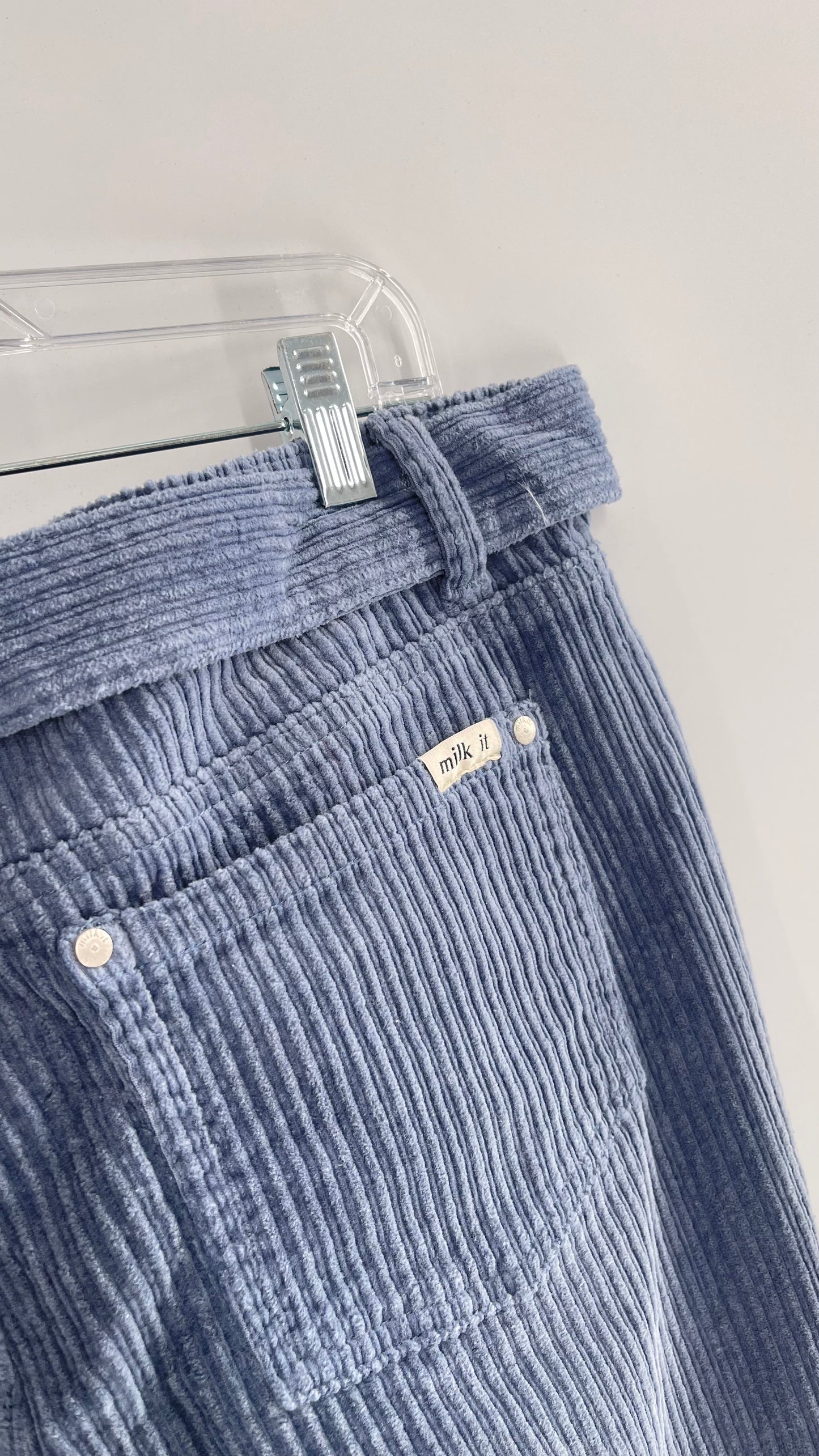 MILK IT Recycled Powder Blue Corduroy Low Waist Grommet Buckle Folk Jean with Tags Attached (16)