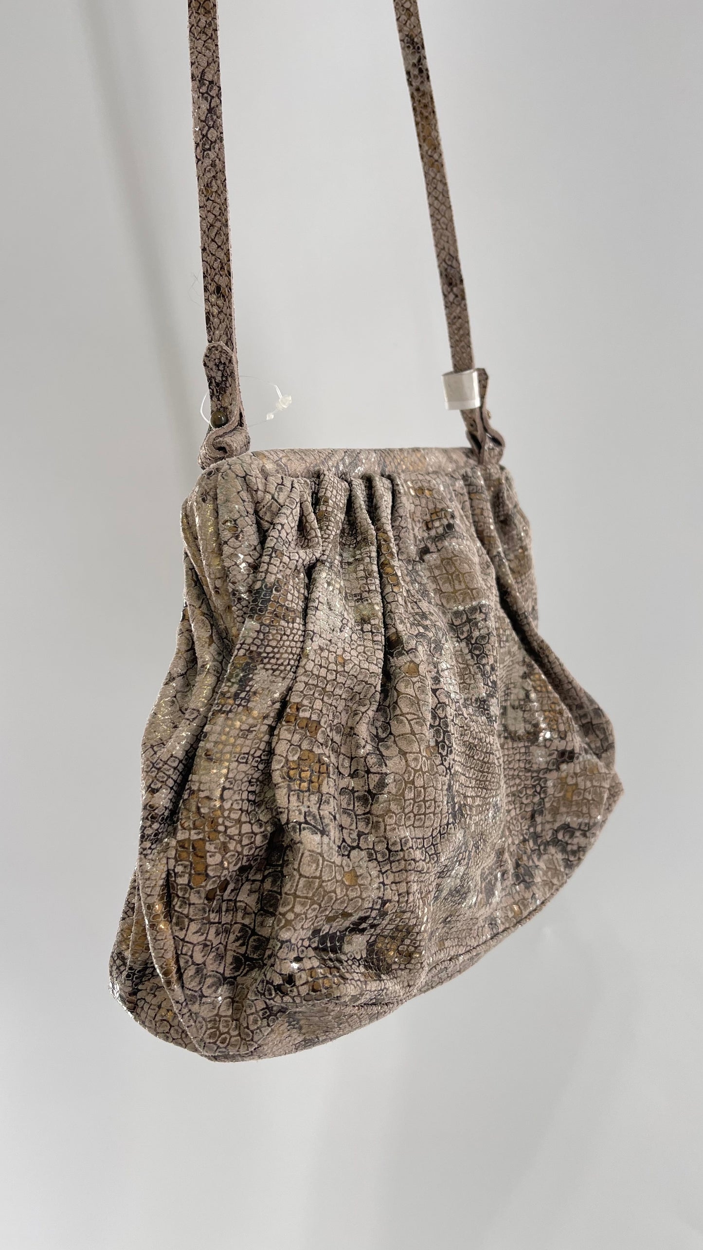 Free People Genuine Leather Clutch and Shoulder Bag Snake Print with Reflective Silver and Gold Flecks