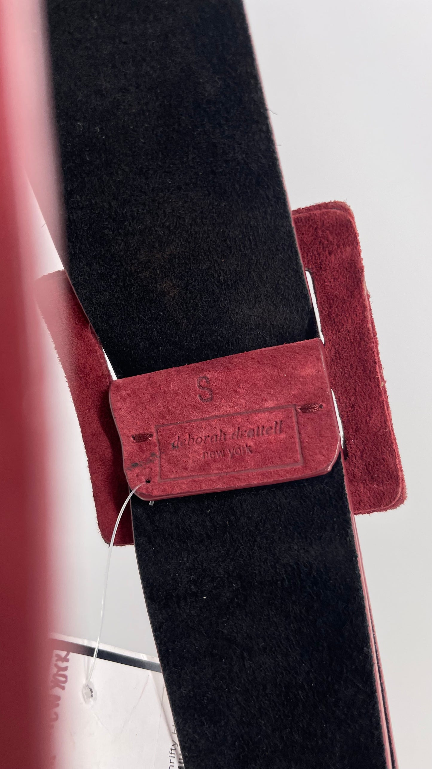 Deborah Drattell NYC Suede Maroon Red Square Buckle Belt (XS/S)
