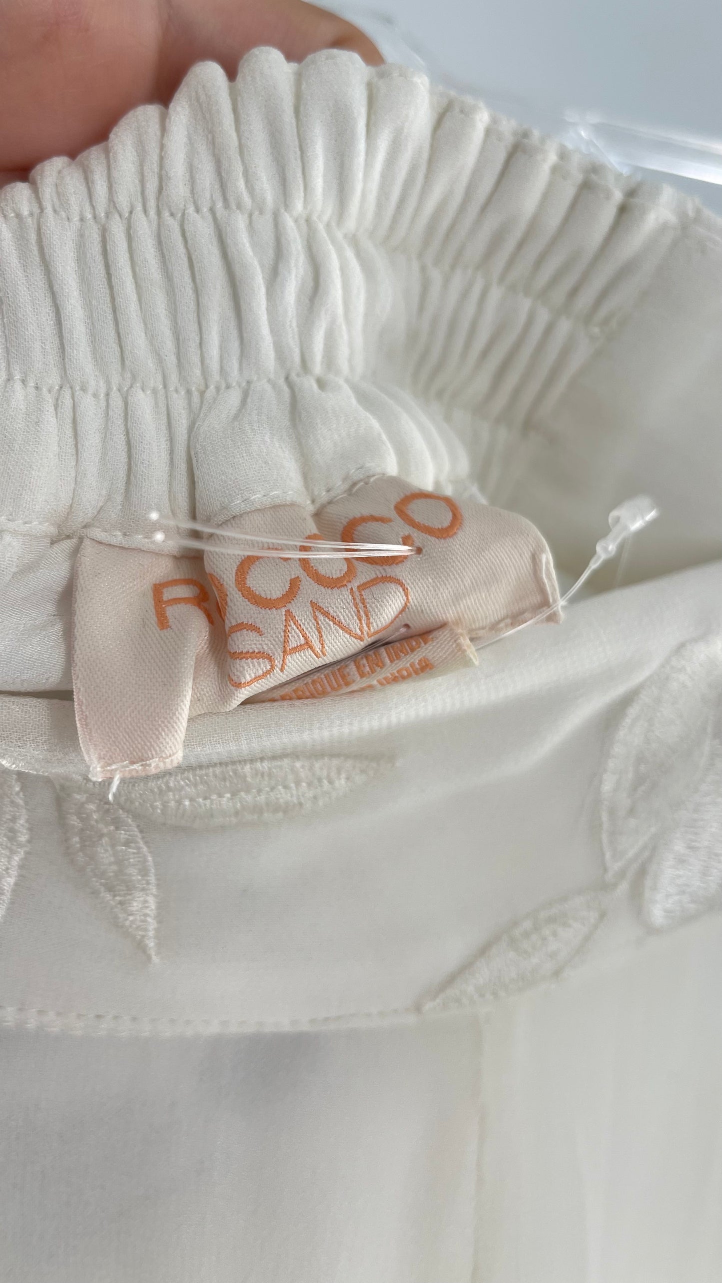 ROCOCO SAND White Hankerchief Hem Skirt with Embroidered Waistline (Medium)