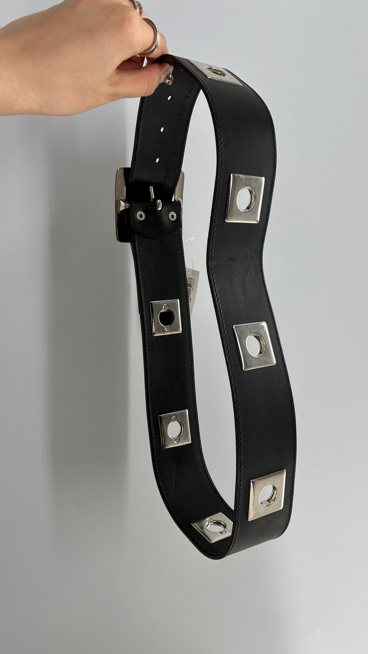 BANANA REPUBLIC Black Thick Leather Belt with Heavy Metal Details, Exaggerated Buckle, and Tags Attached (Small)