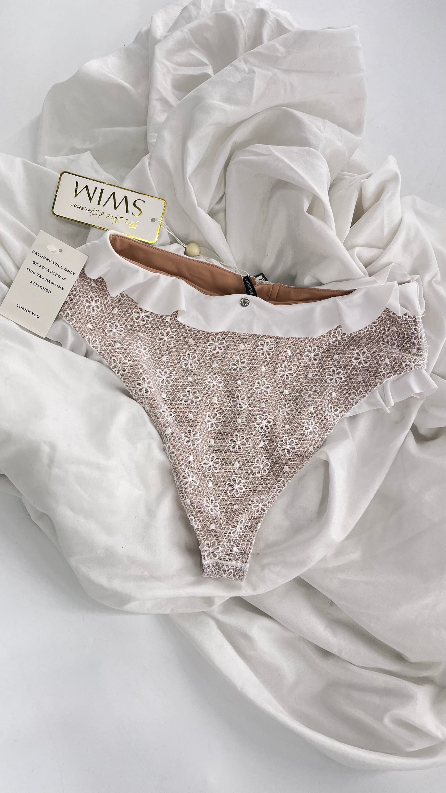 For Love & Lemons White Lace High Waisted Swim Bottoms with Tags Attached (Medium)