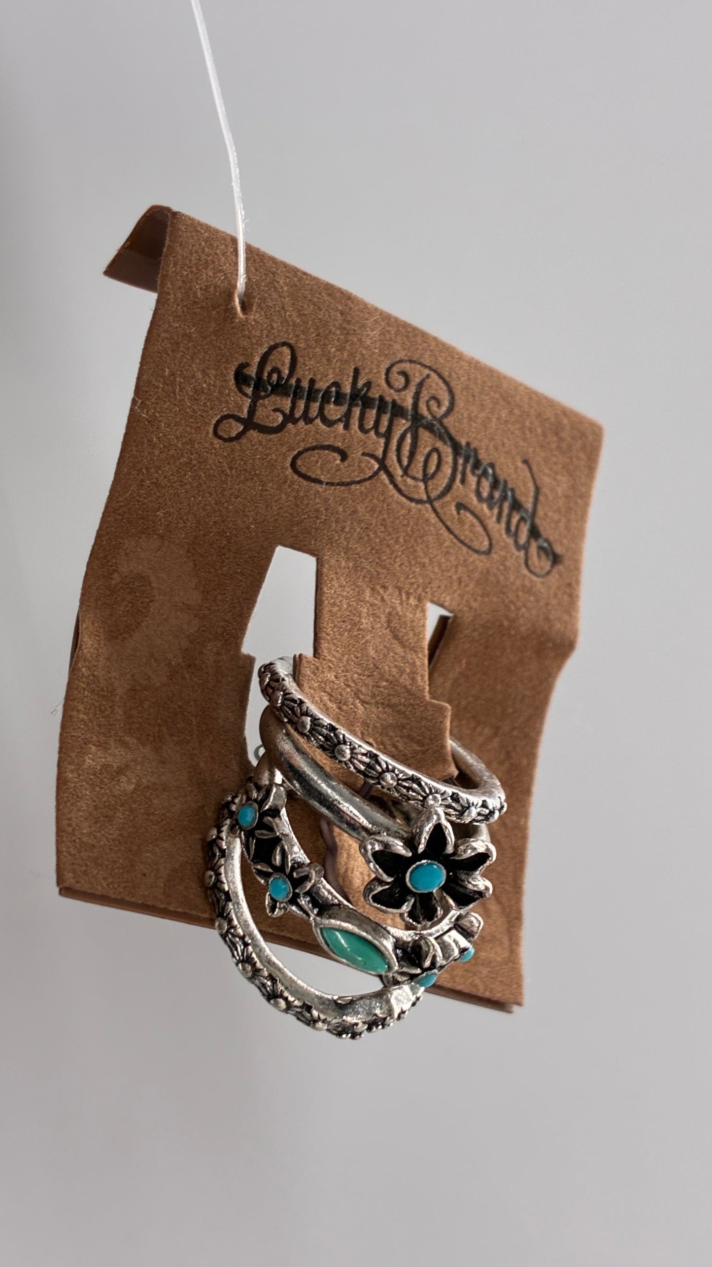 Lucky Brand Silver Embossed Ring Set with Turquoise Stone