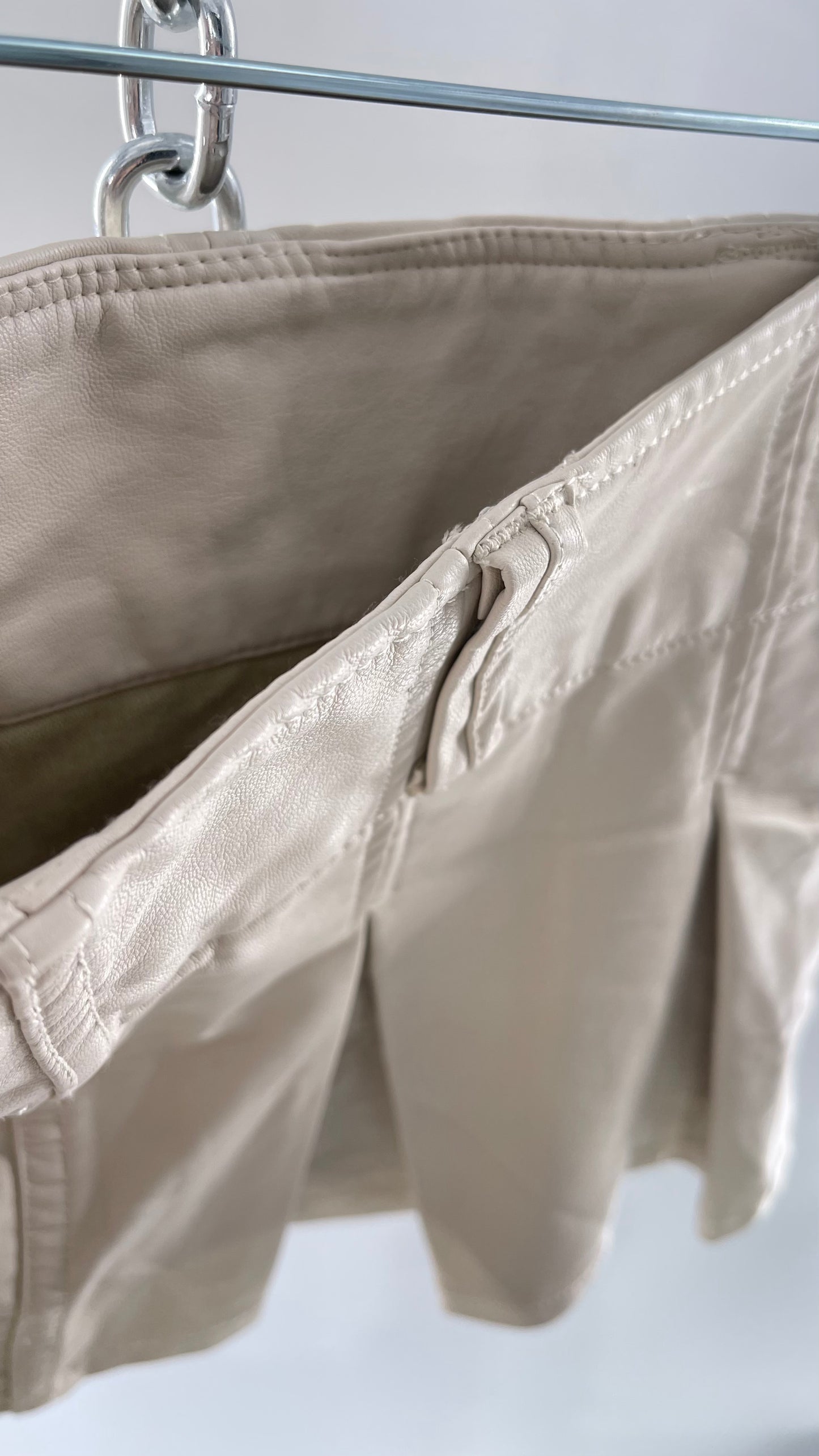 Free People Off White Pleated Vegan Leather Ultra Micro Mini Skirt with Hidden Built in Shorts (12)
