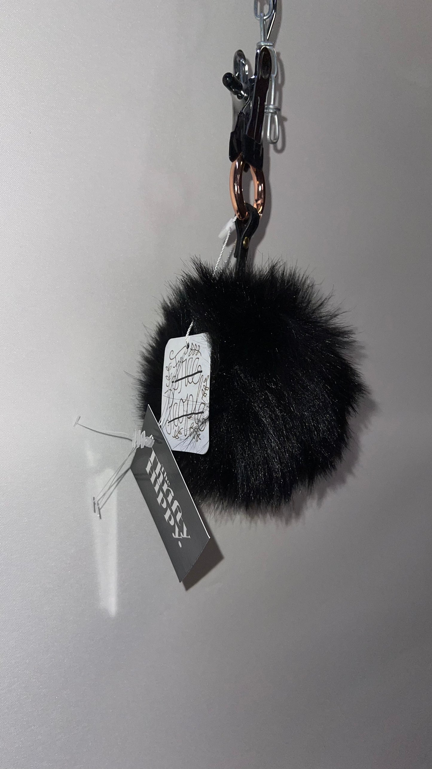 Free People Black Pom Pom Keychain with Star Strap