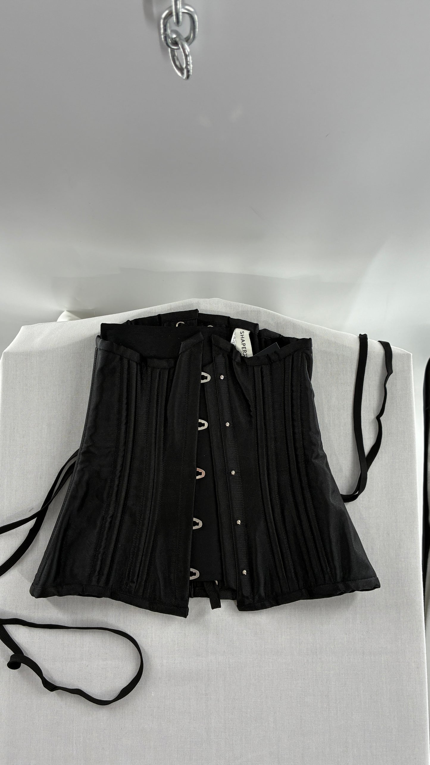 Vintage SHAPERX Black Satin Heavy Duty Ribbed Corset (XS)
