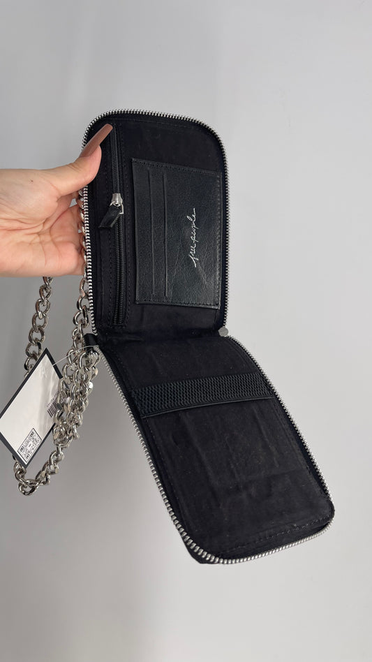Free People Black Leather Phone Purse with Heavy Metal Chain Strap