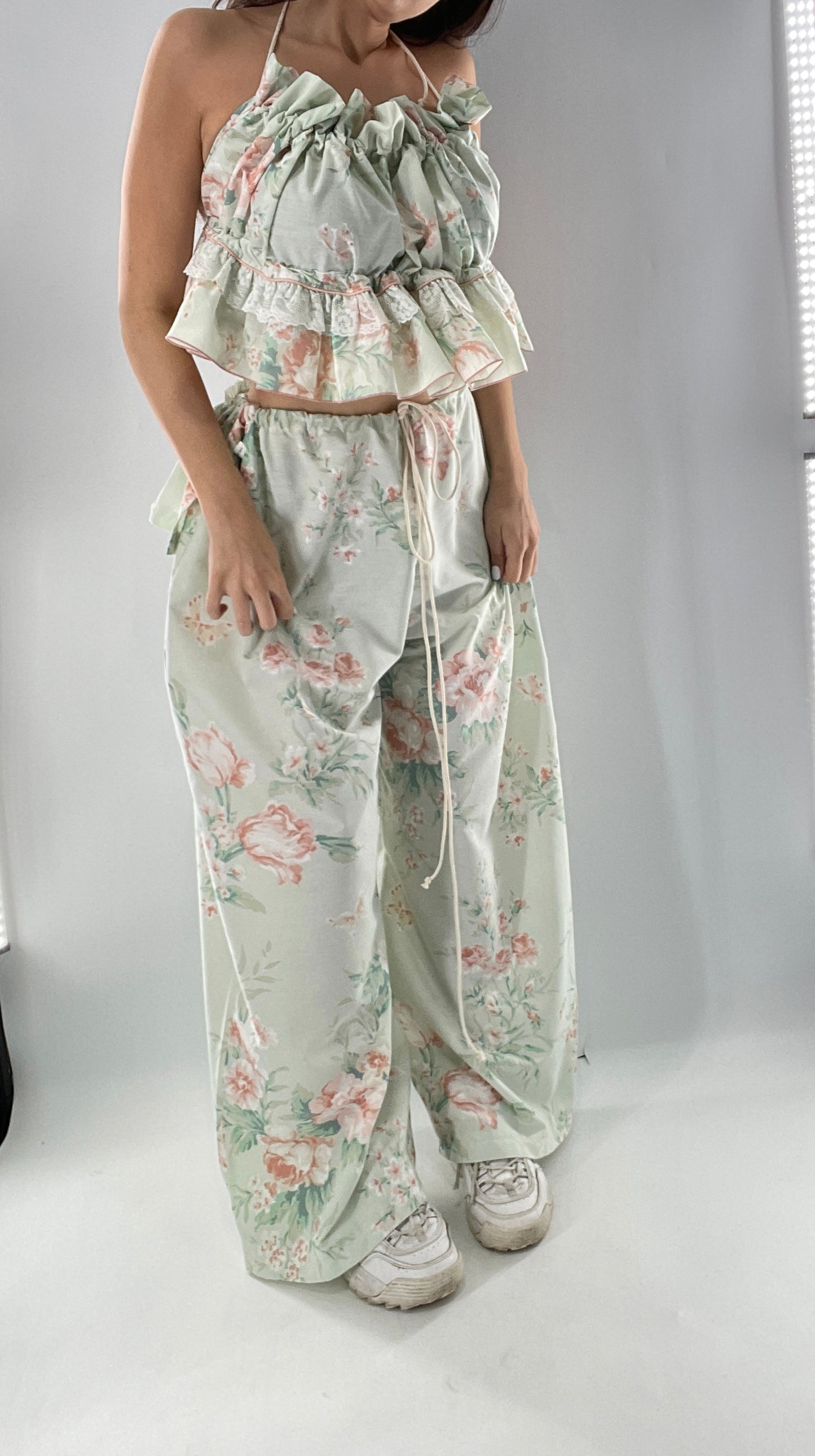 Vintage Set Covered in Delicate Dainty Florals, Butterflies, and Ruffles (One Size, Adjustable)