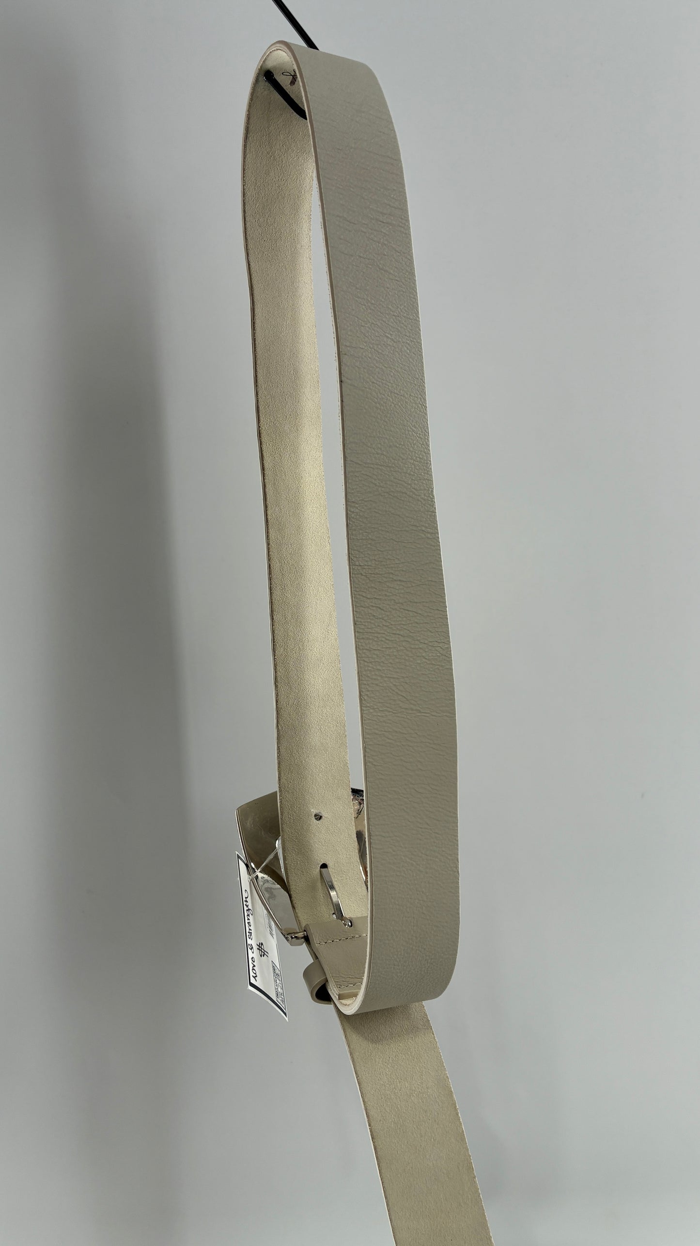 LoveStrength Anthropologie Off White Leather Belt with Oversized Dramatic Buckle (M/L)