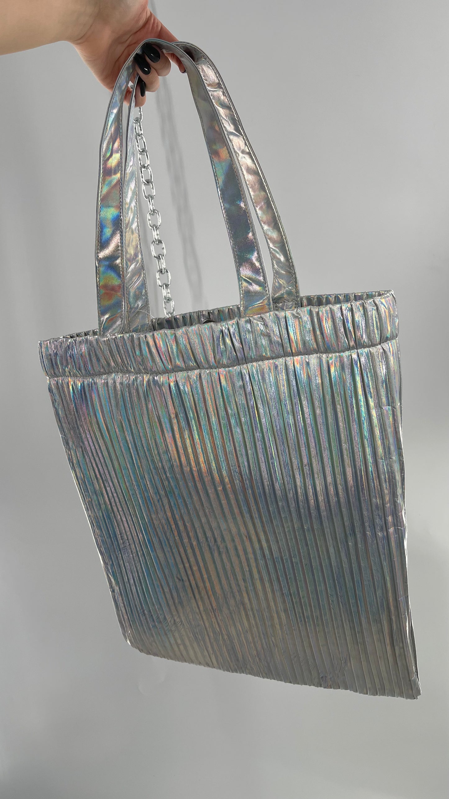 Urban Outfitters Silver Iridescent Fluted Tote Bag