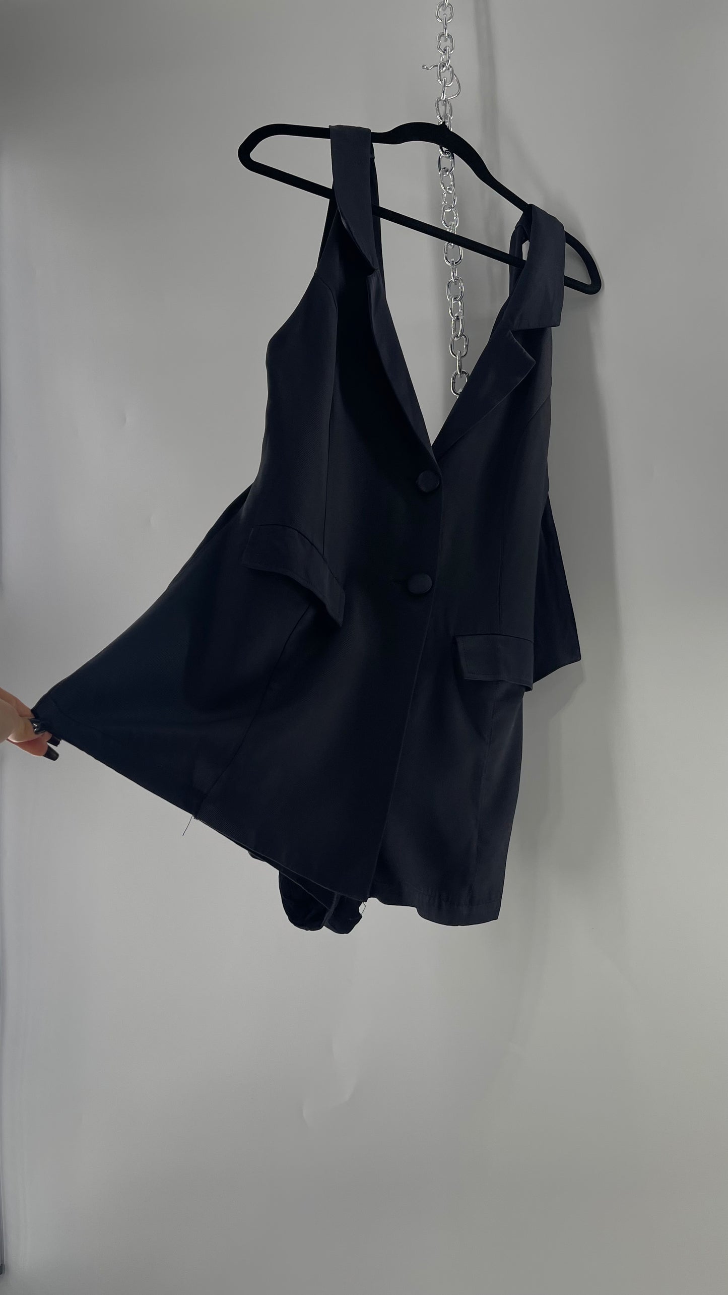 Free People Black Blazer Tuxedo Sleeveless Romper Jumpsuit (S)