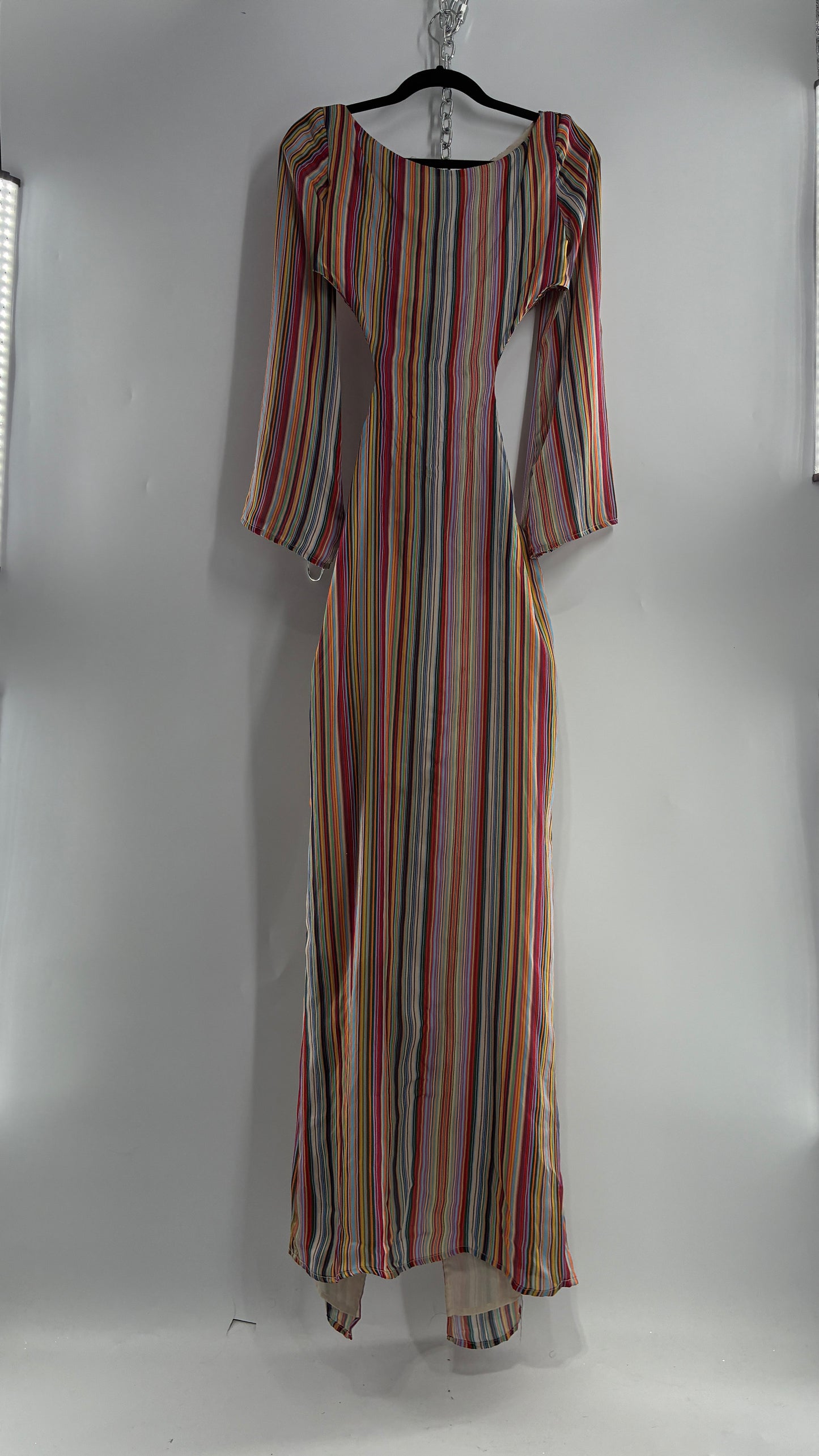 WINTERMUSE Daphne Multicolored Striped Silky Backless Cutout Dress (4)