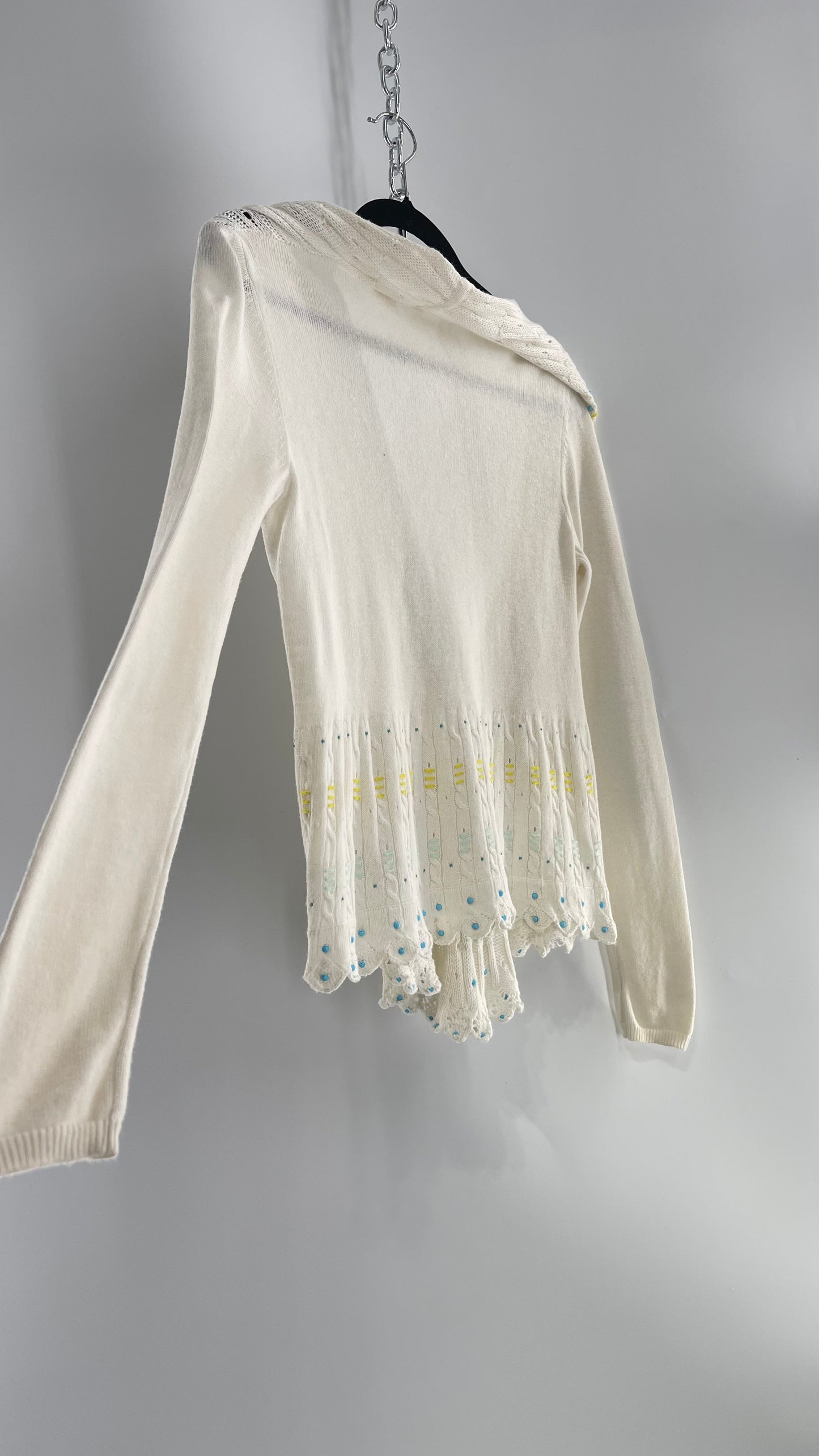 MOTH Anthropologie Beige Knit Tie Bust Sweater with Embroidered Daisies and Delicate Beading (Small)