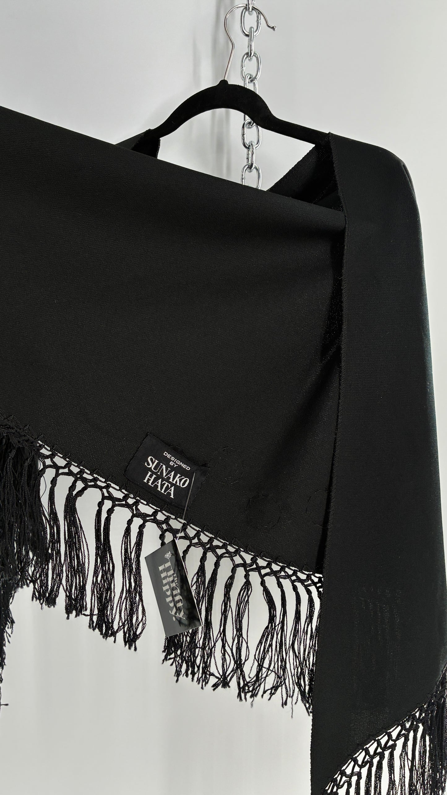 Vintage Designer SUNAKO HATA Cape with Embroidered and Fringe Details