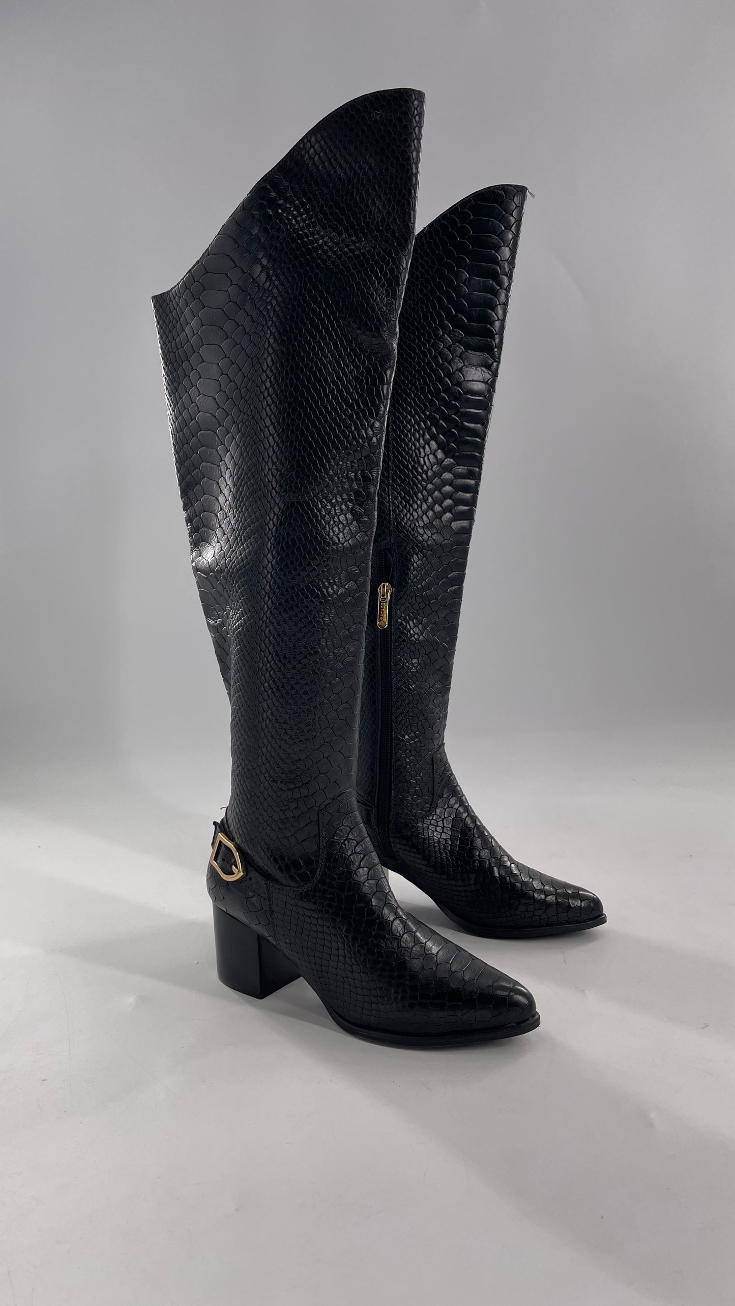 ORCADE Genuine Brazilian Leather Crocodile Embossed/Textured Knee High Boots (5)