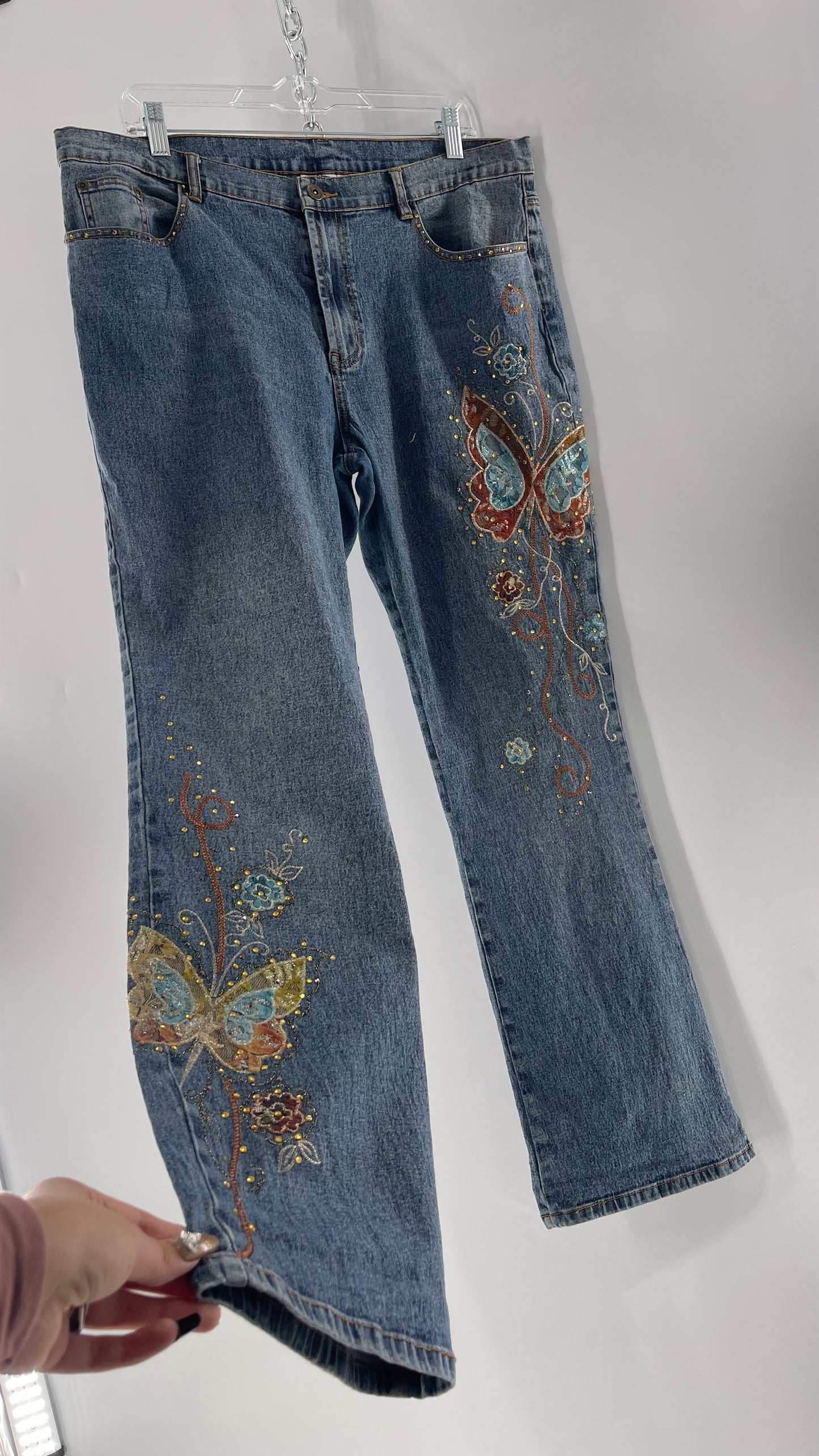 Vintage Diane Gilman Kickflare Denim with Embroidered Butterfly Motifs (14)