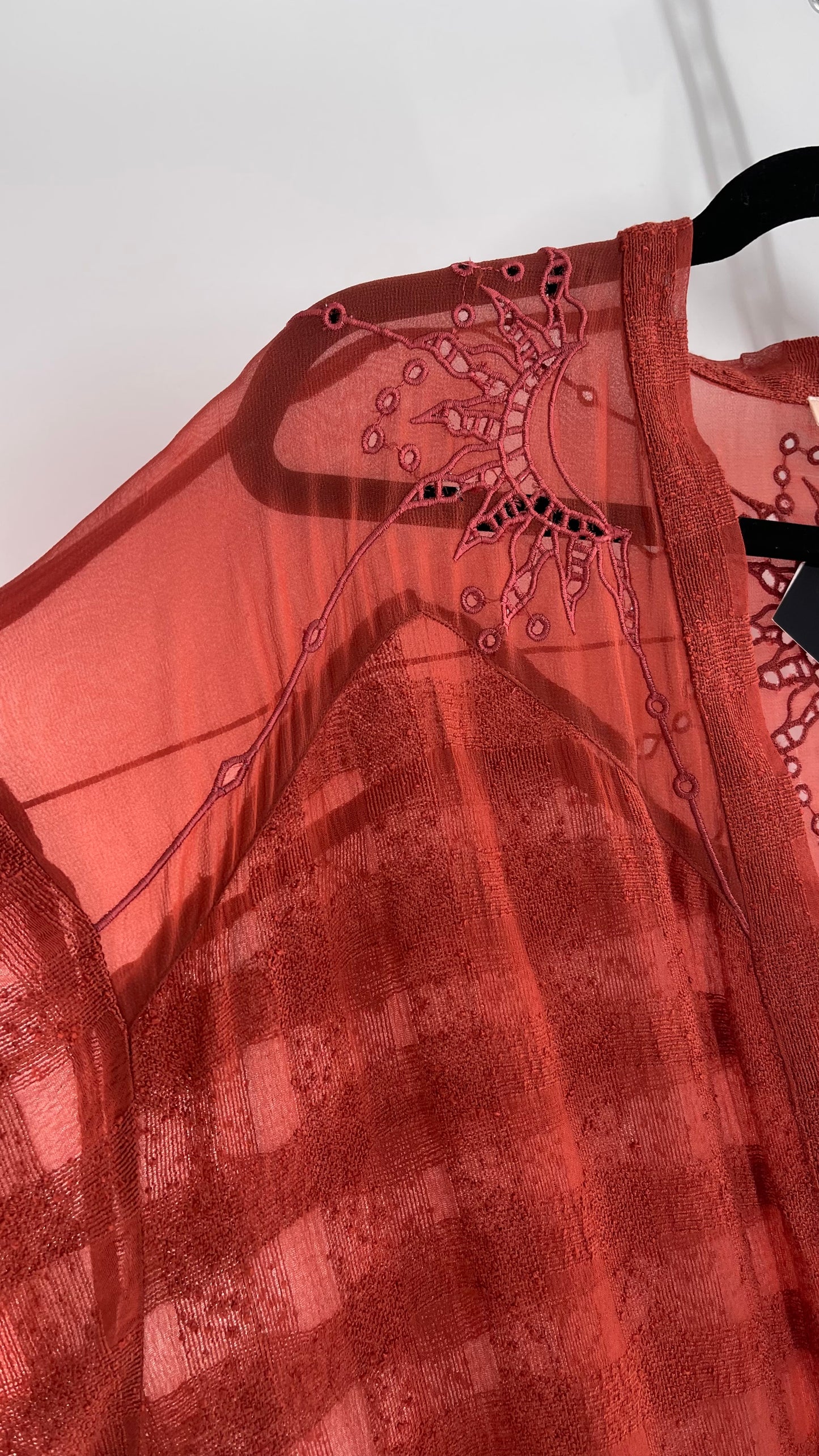 NFO Anthropologie Burnt Orange Cape With Embroidered Solstice Sun and Crescent Moon Designs (One Size)